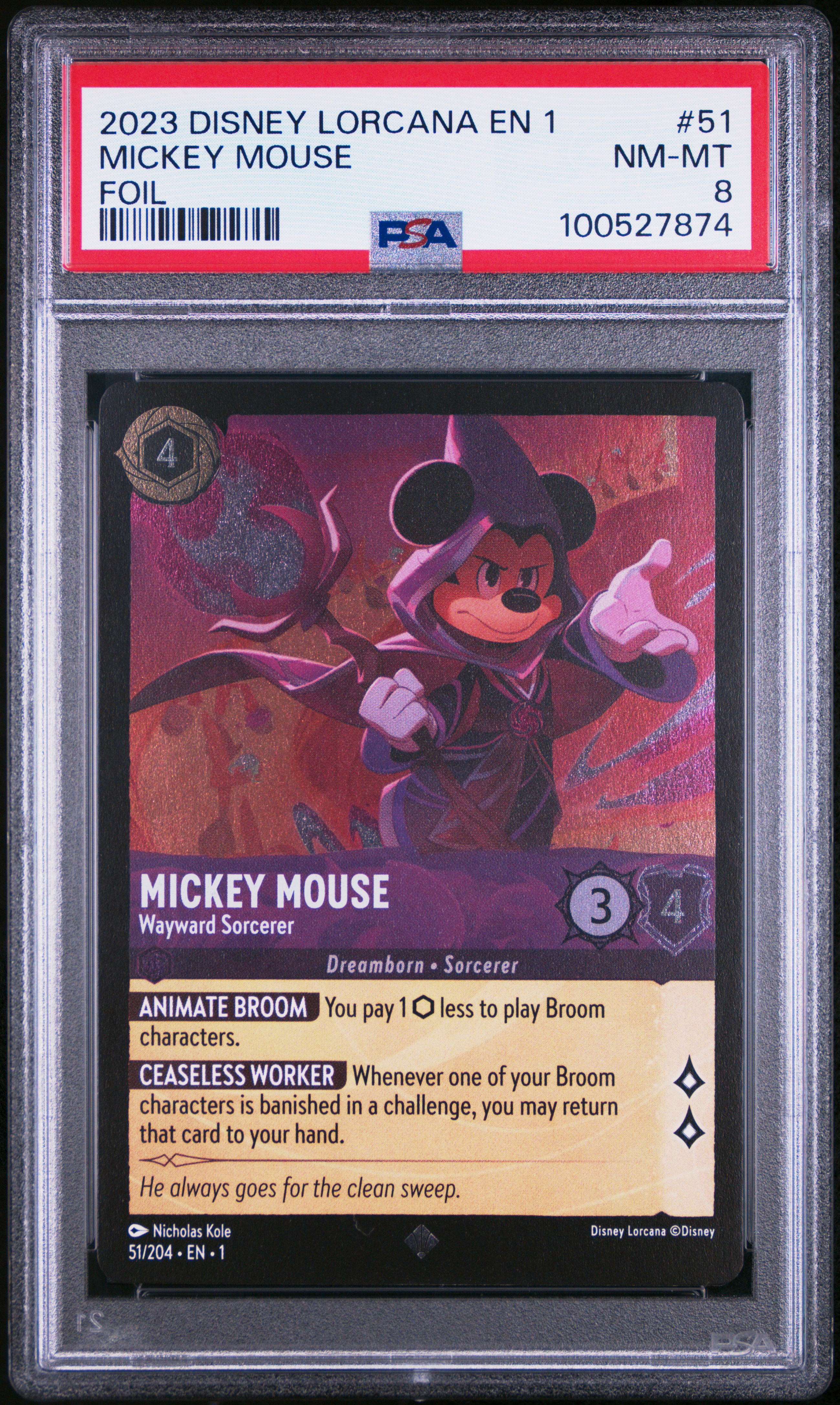 2023 #51 Mickey Mouse - Wayward Sorcerer PSA 8 Disney Lorcana EN 1-the First Chapter