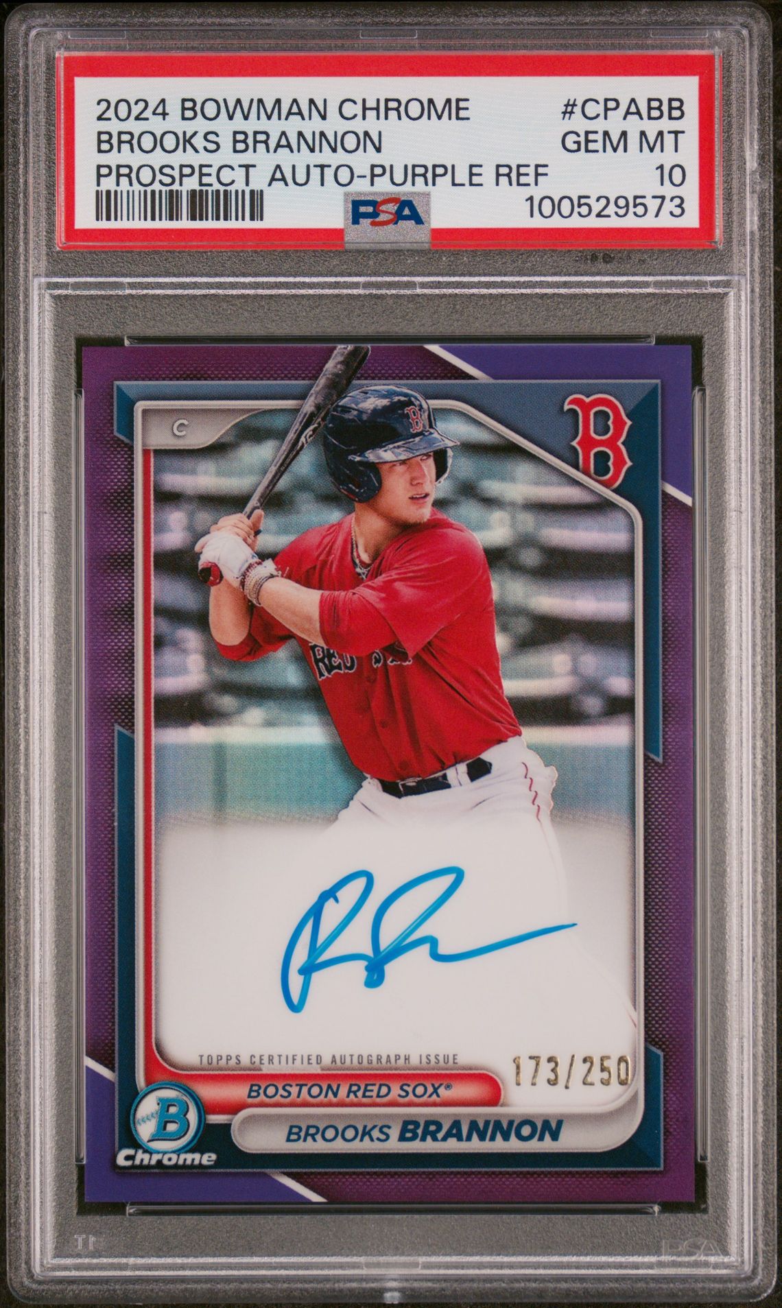 2024 Bowman BOWMAN CHROME PROSPECT AUTOGRAPHS Purple Refractor #CPABB Brooks Brannon front