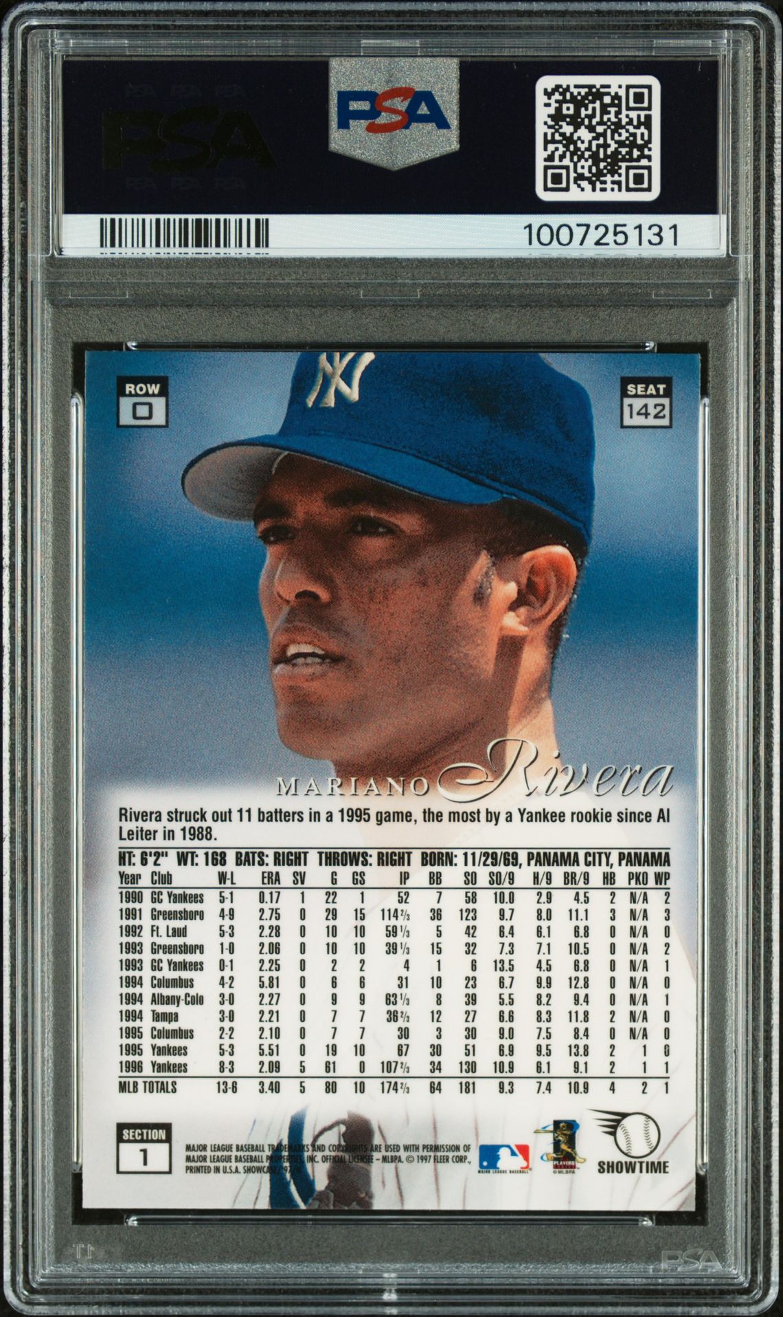 1997 Flair Showcase Mariano Rivera #142 (Row 0) Nm-Mt 8 back