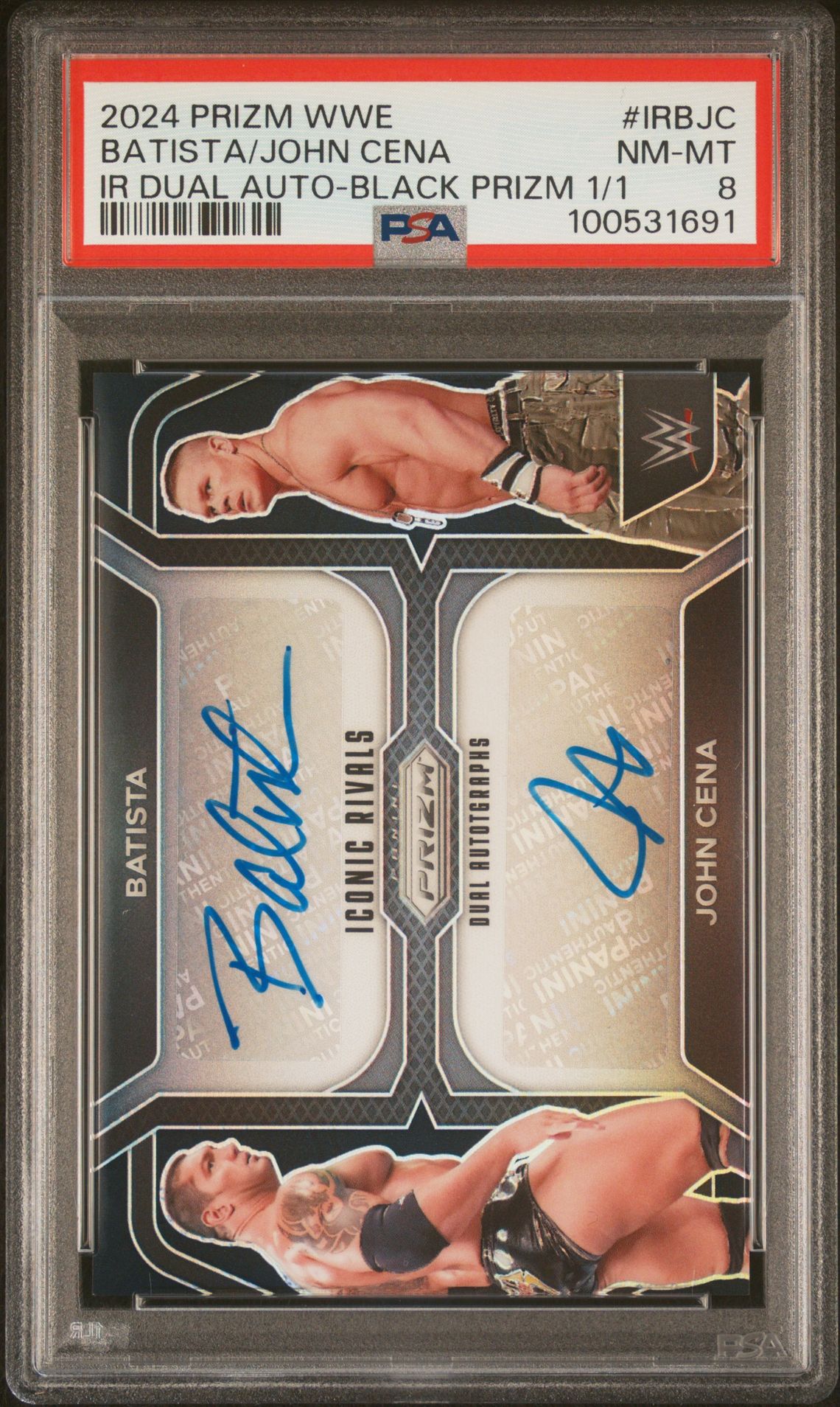 2024 Panini Prizm Wwe Iconic Rivals Dual Autographs Batista/John Cena #Irbjc (Ir Dual Auto-Black Prizm 1/1) Nm-Mt 8 front