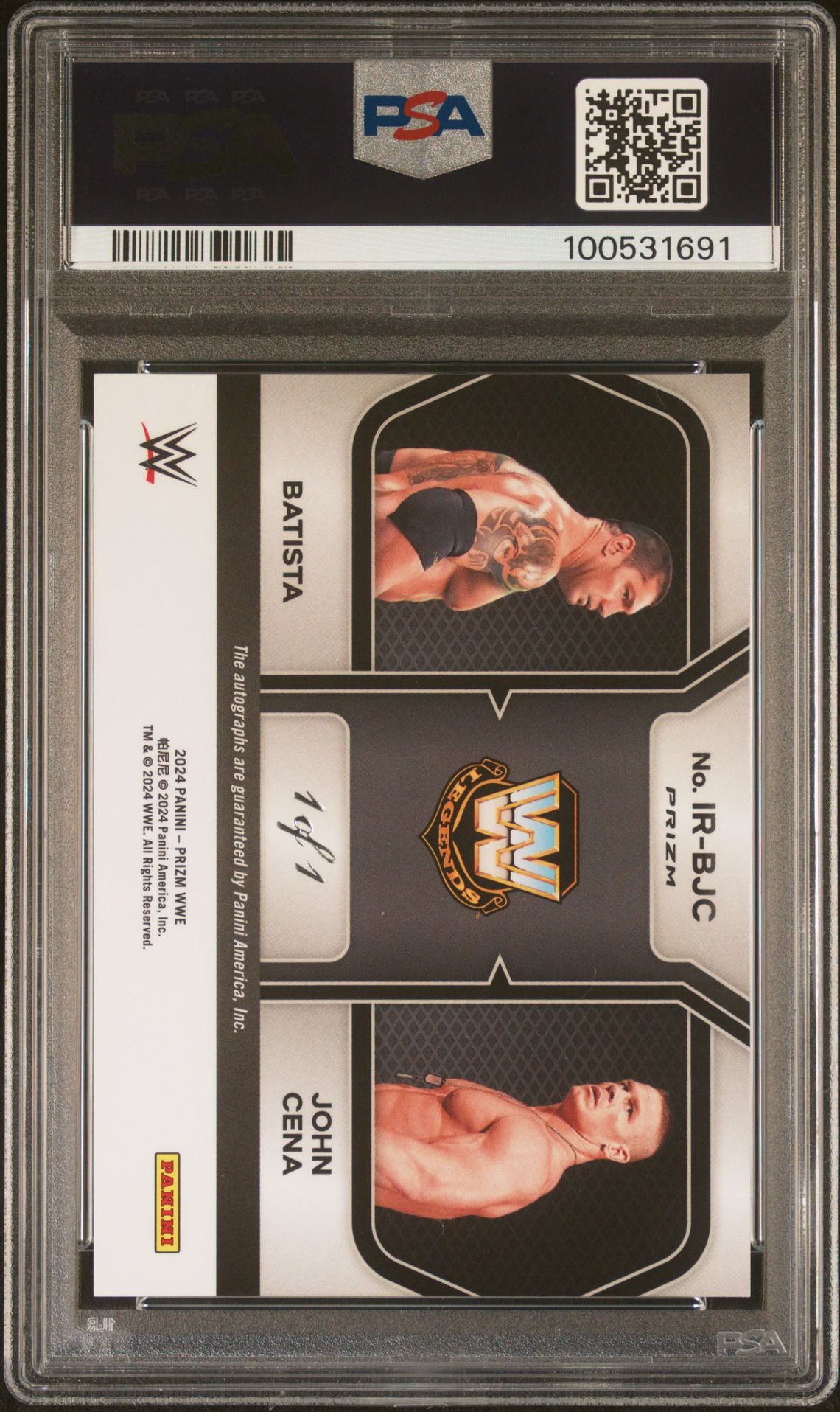 2024 Panini Prizm Wwe Iconic Rivals Dual Autographs Batista/John Cena #Irbjc (Ir Dual Auto-Black Prizm 1/1) Nm-Mt 8 back