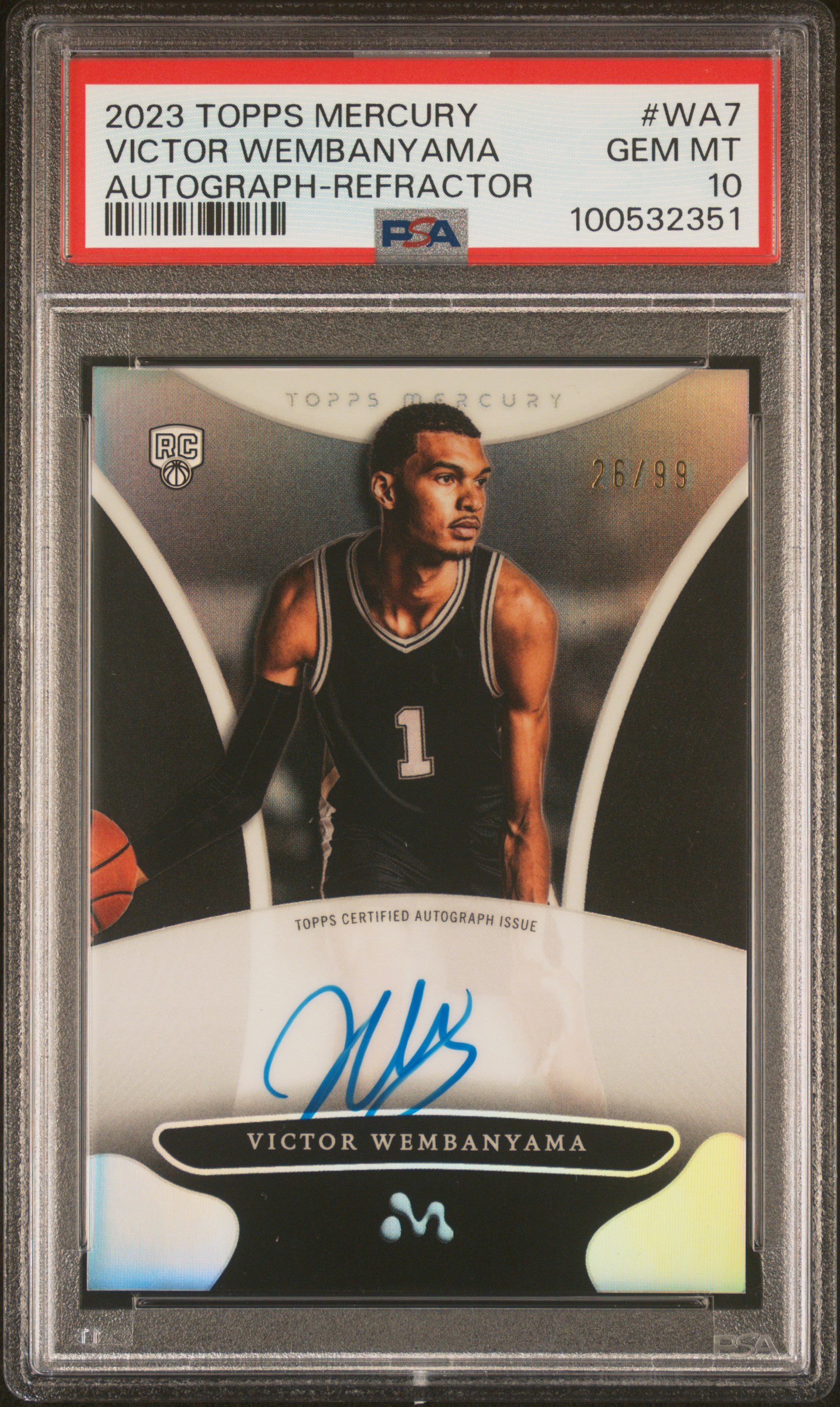2023 Topps Mercury: Victor Wembanyama Autographs Victor Wembanyama #Wa7 (Autograph-Refractor) Gem Mt 10 front