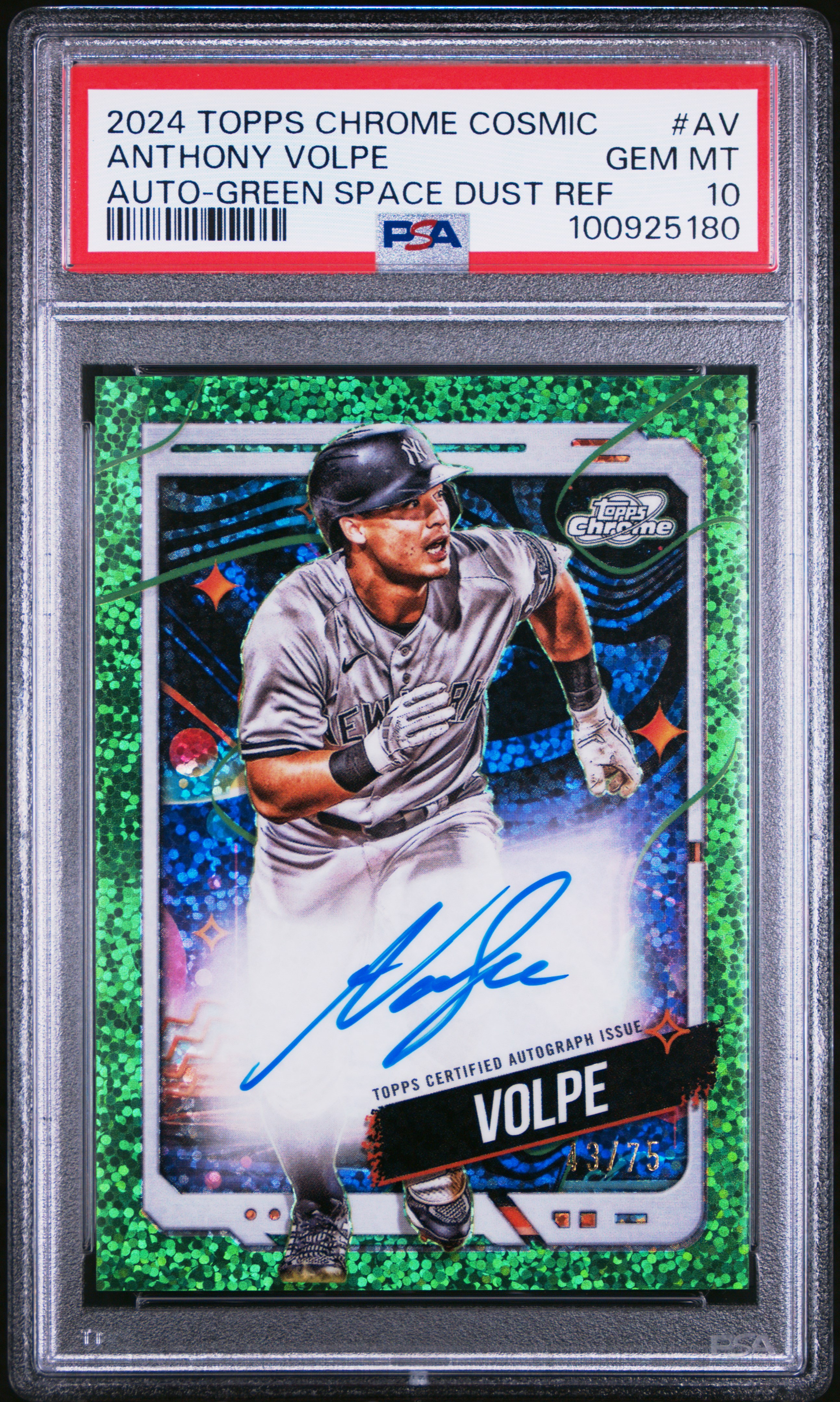 2024 Topps Chrome Cosmic Cosmic Chrome Autographs Anthony Volpe #Av (Auto-Green Space Dust Ref) Gem Mt 10 front