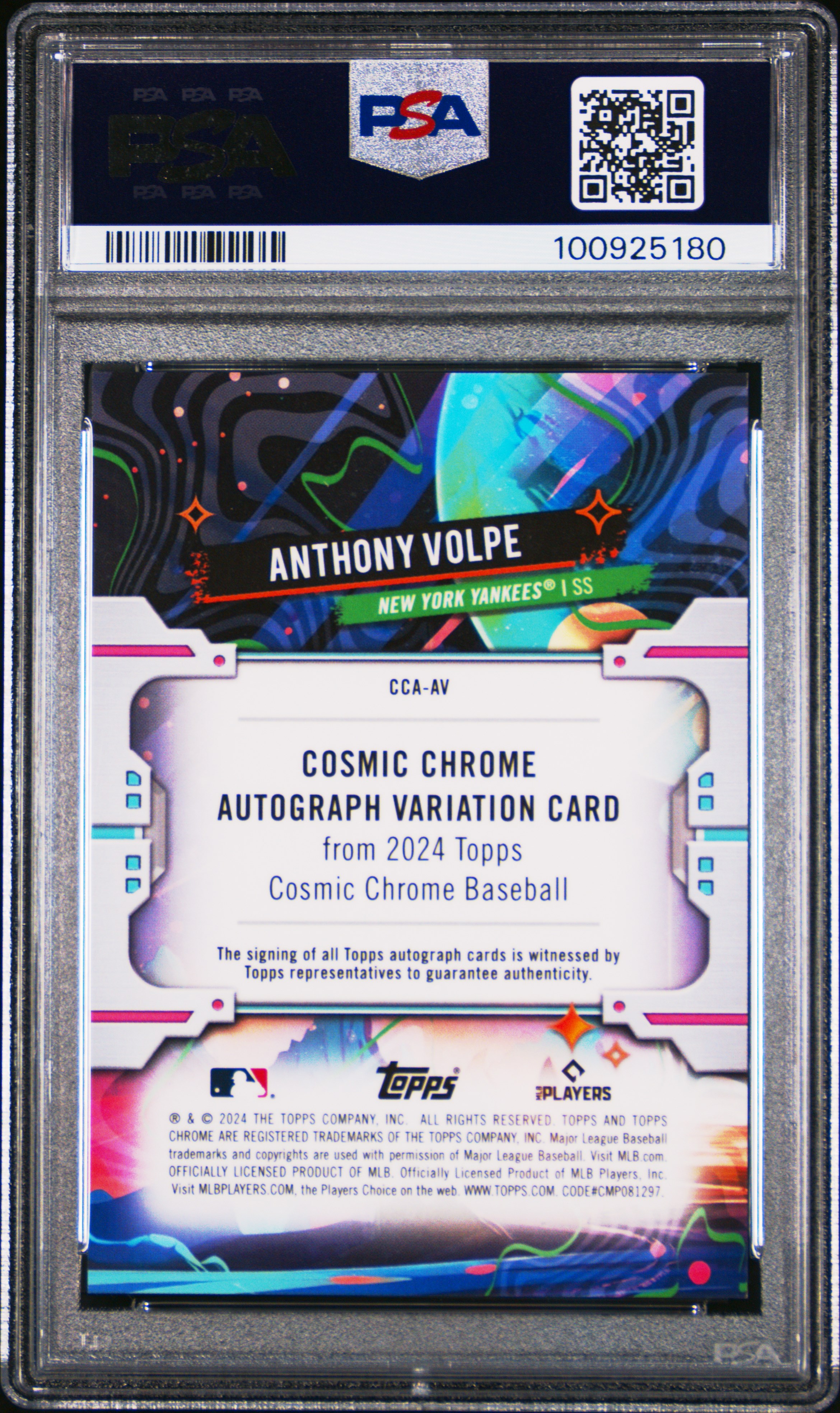 2024 Topps Chrome Cosmic Cosmic Chrome Autographs Anthony Volpe #Av (Auto-Green Space Dust Ref) Gem Mt 10 back