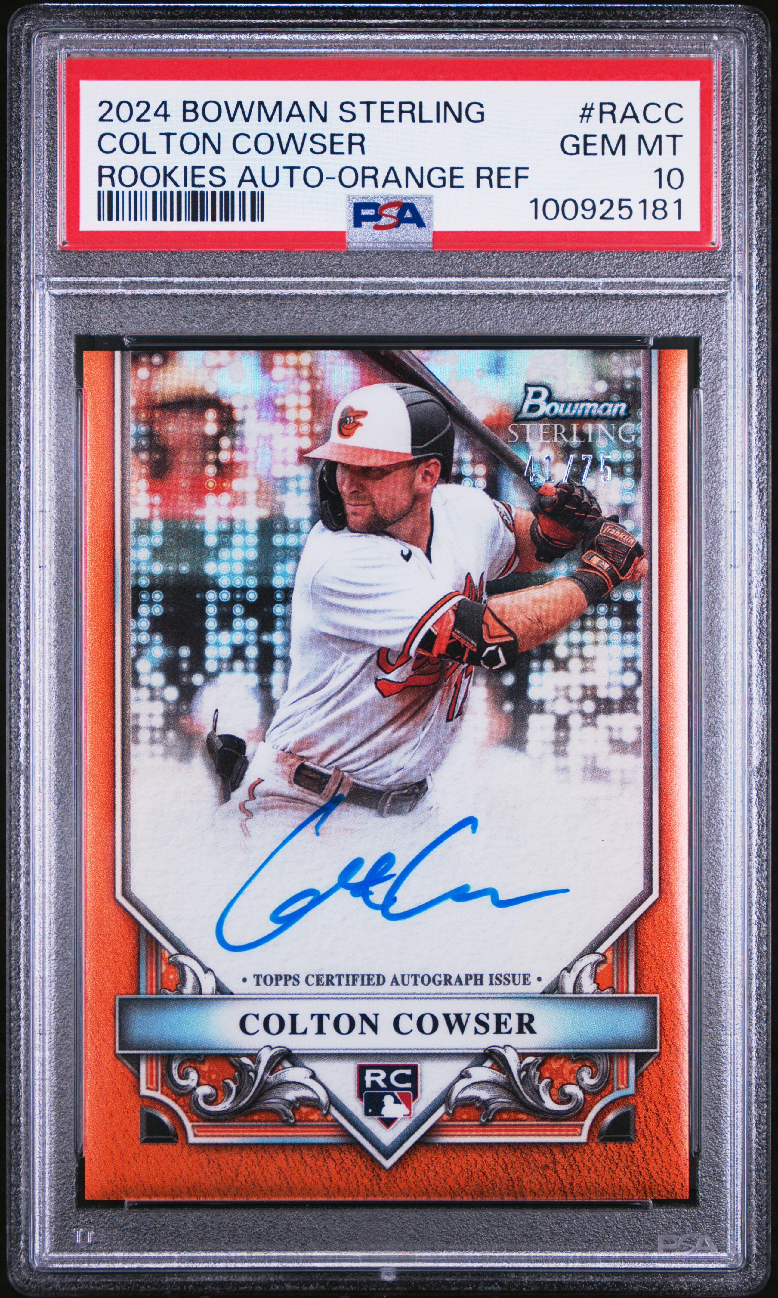 2024 Bowman Sterling Rookies Autographs Colton Cowser #Racc (Rookies Auto-Orange Ref) Gem Mt 10 front