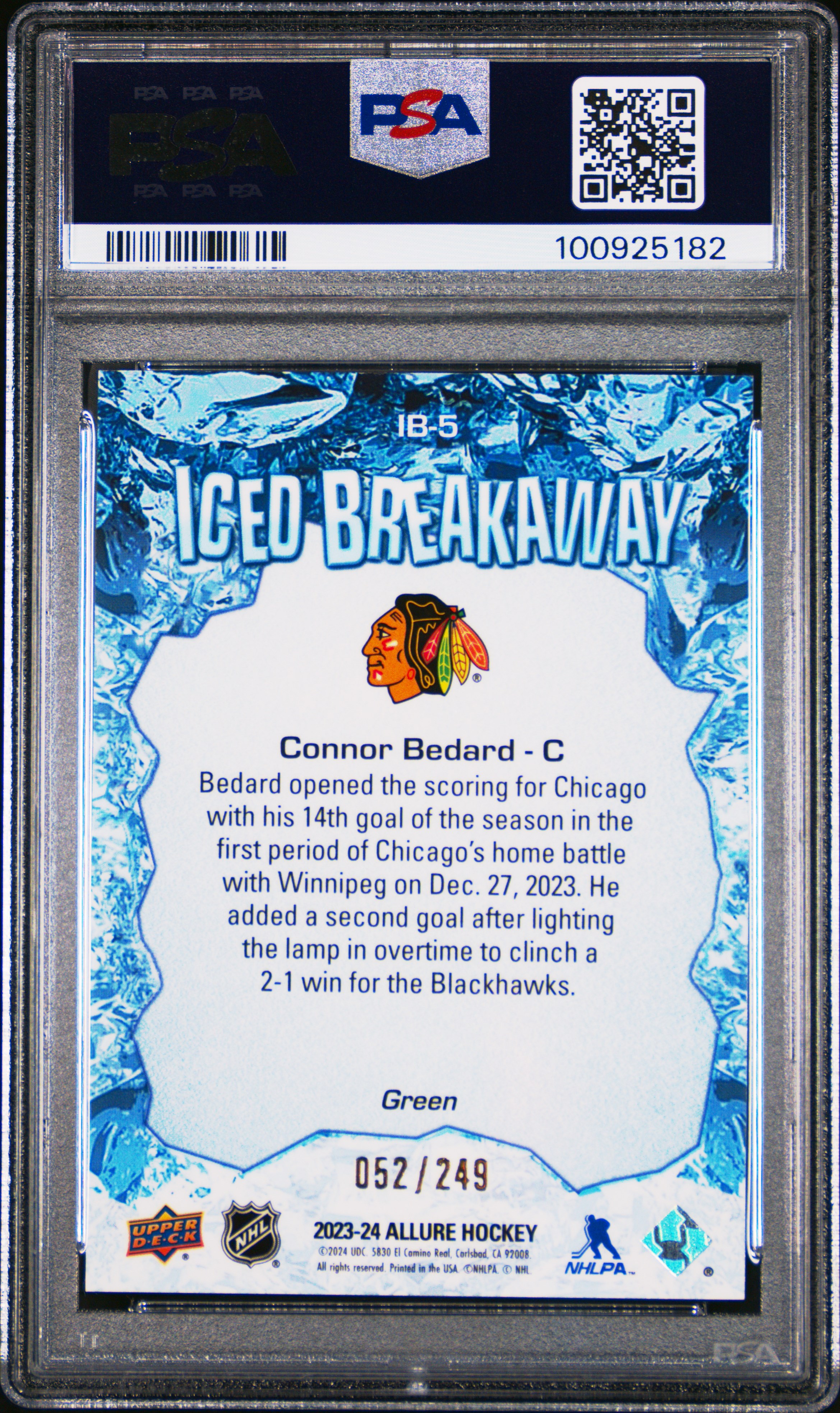 2023 Upper Deck Allure Iced Breakaway Connor Bedard #Ib5 (Iced Breakaway-Green) Mint 9 back