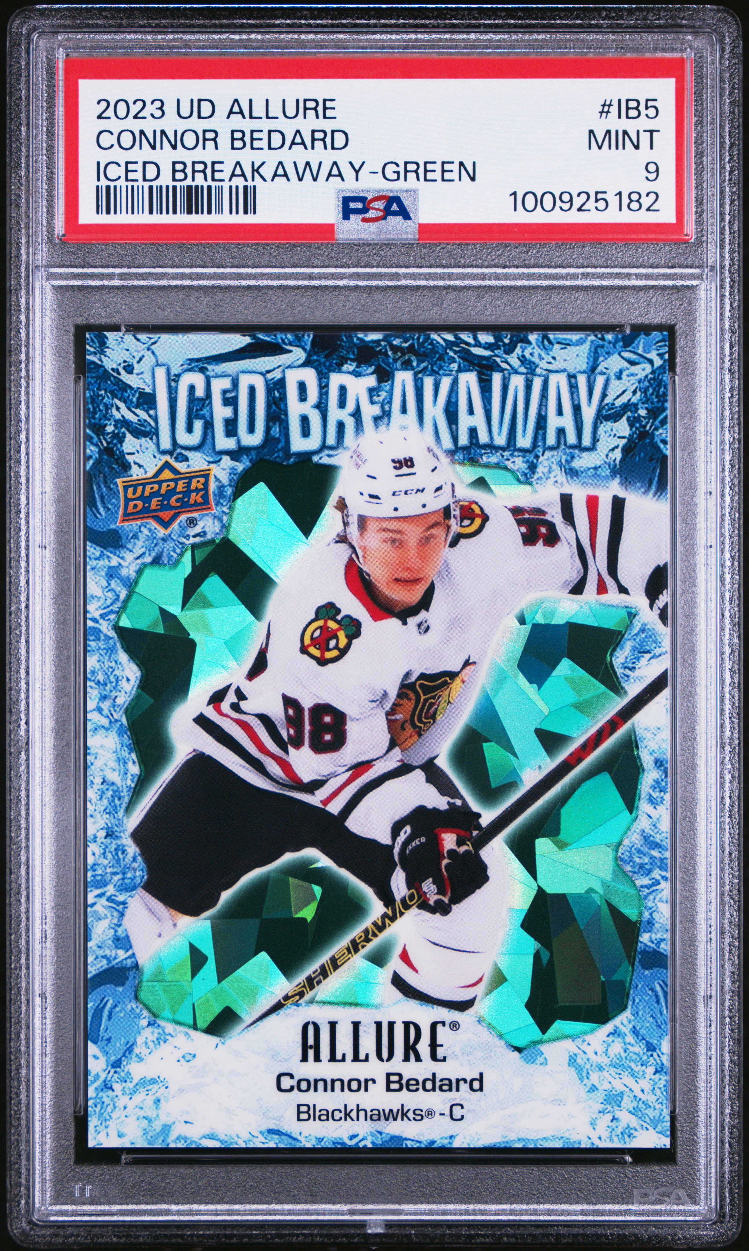 2023 Upper Deck Allure Iced Breakaway Connor Bedard #Ib5 (Iced Breakaway-Green) Mint 9 front
