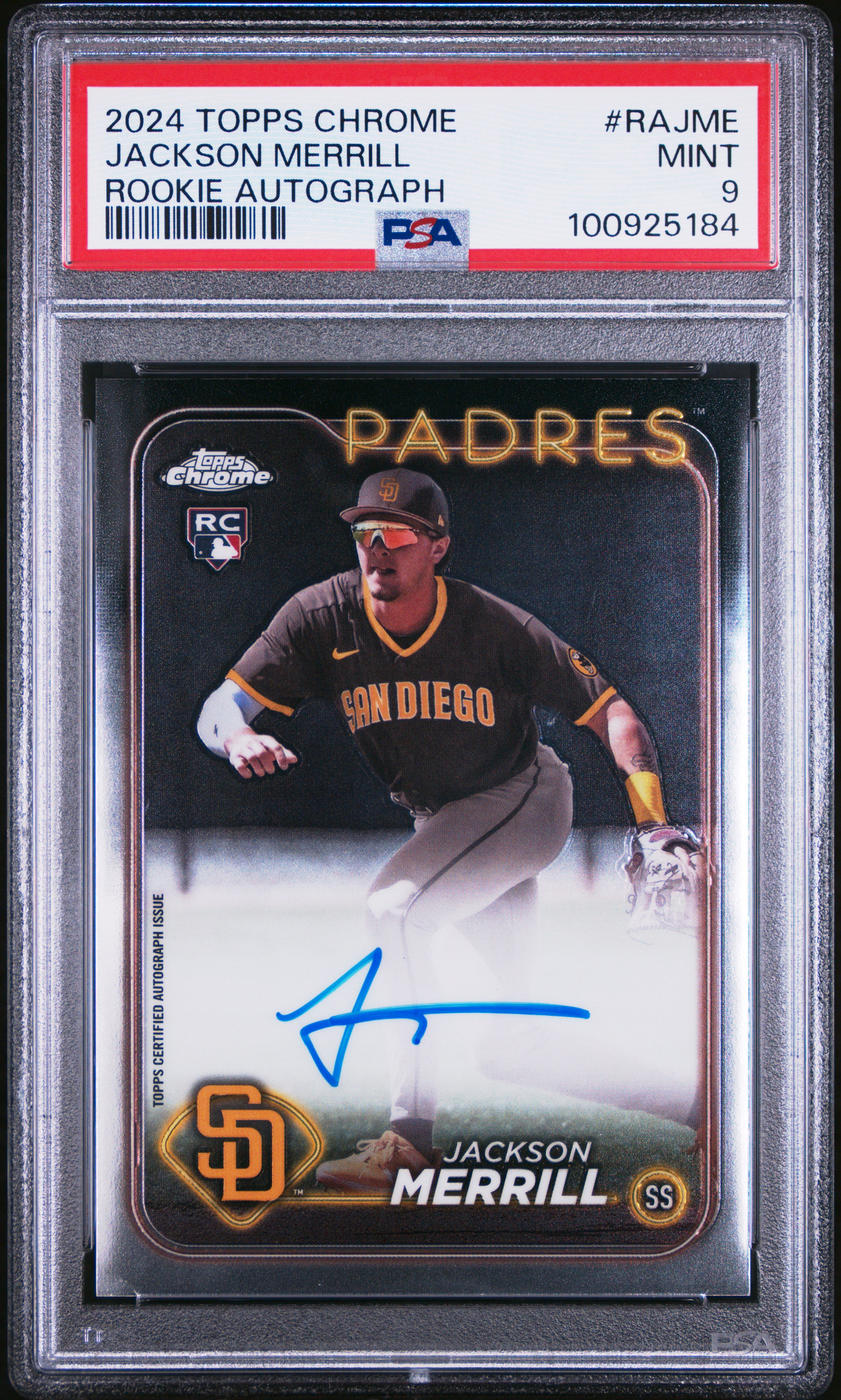 2024 Topps Chrome Rookie Autographs Jackson Merrill #Rajme Mint 9 front