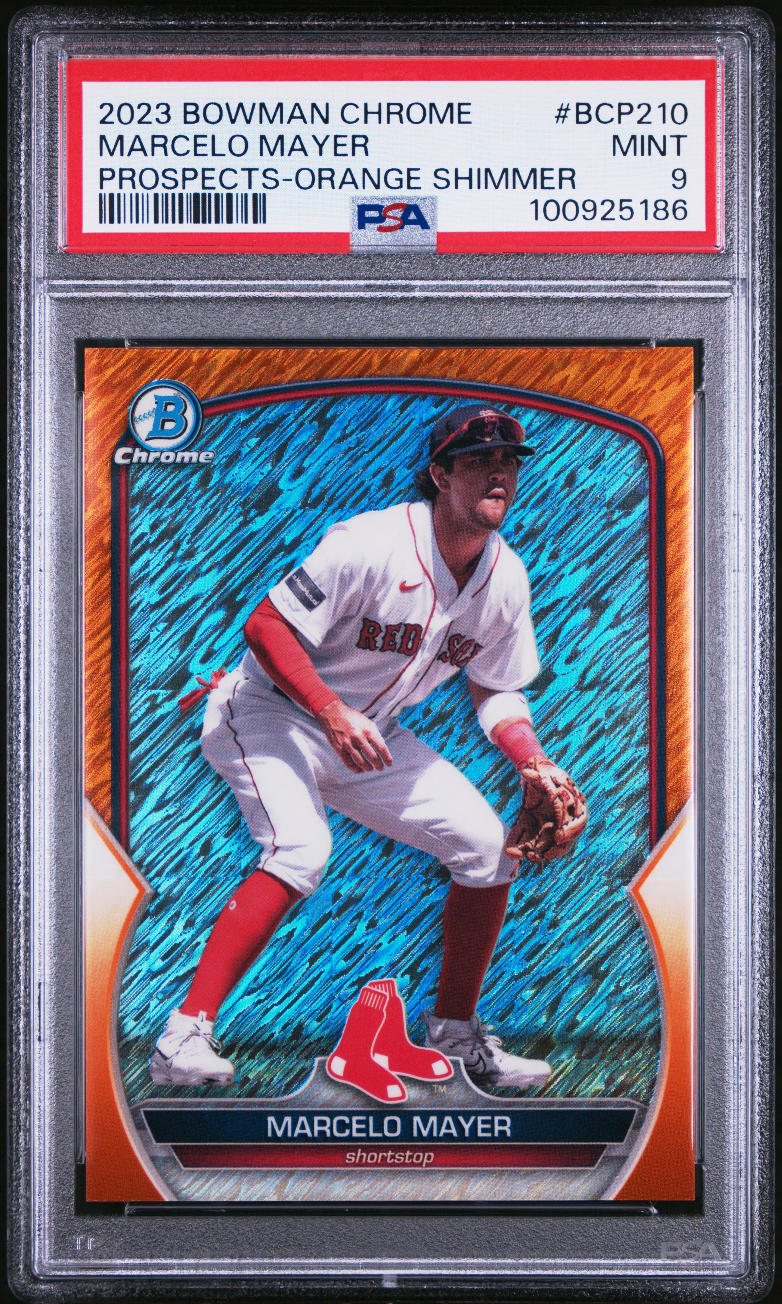 2023 Bowman Chrome Prospects Marcelo Mayer #Bcp210 (Prospects-Orange Shimmer) Mint 9 front