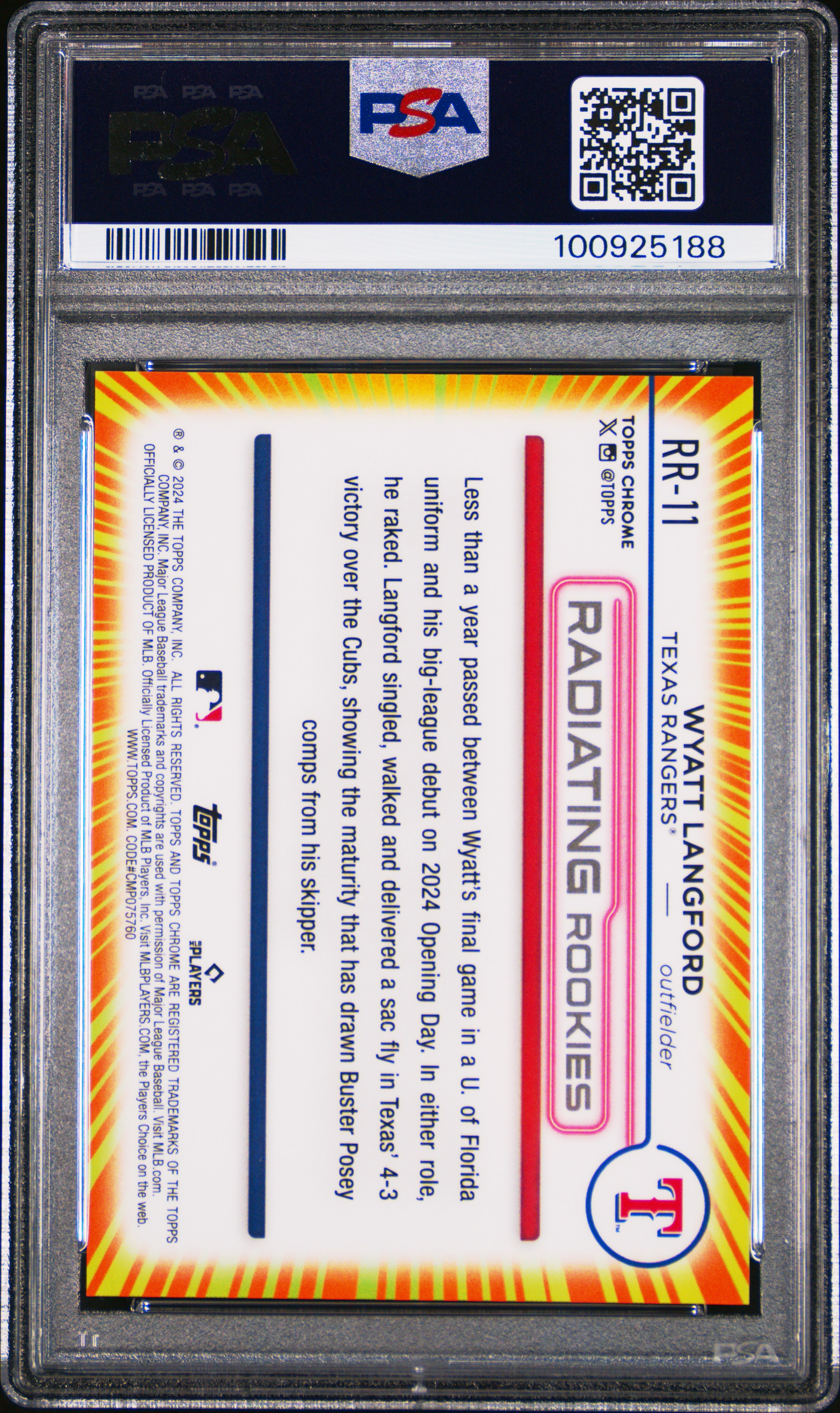 2024 Topps Chrome Radiating Rookies Wyatt Langford #Rr11 Gem Mt 10 back