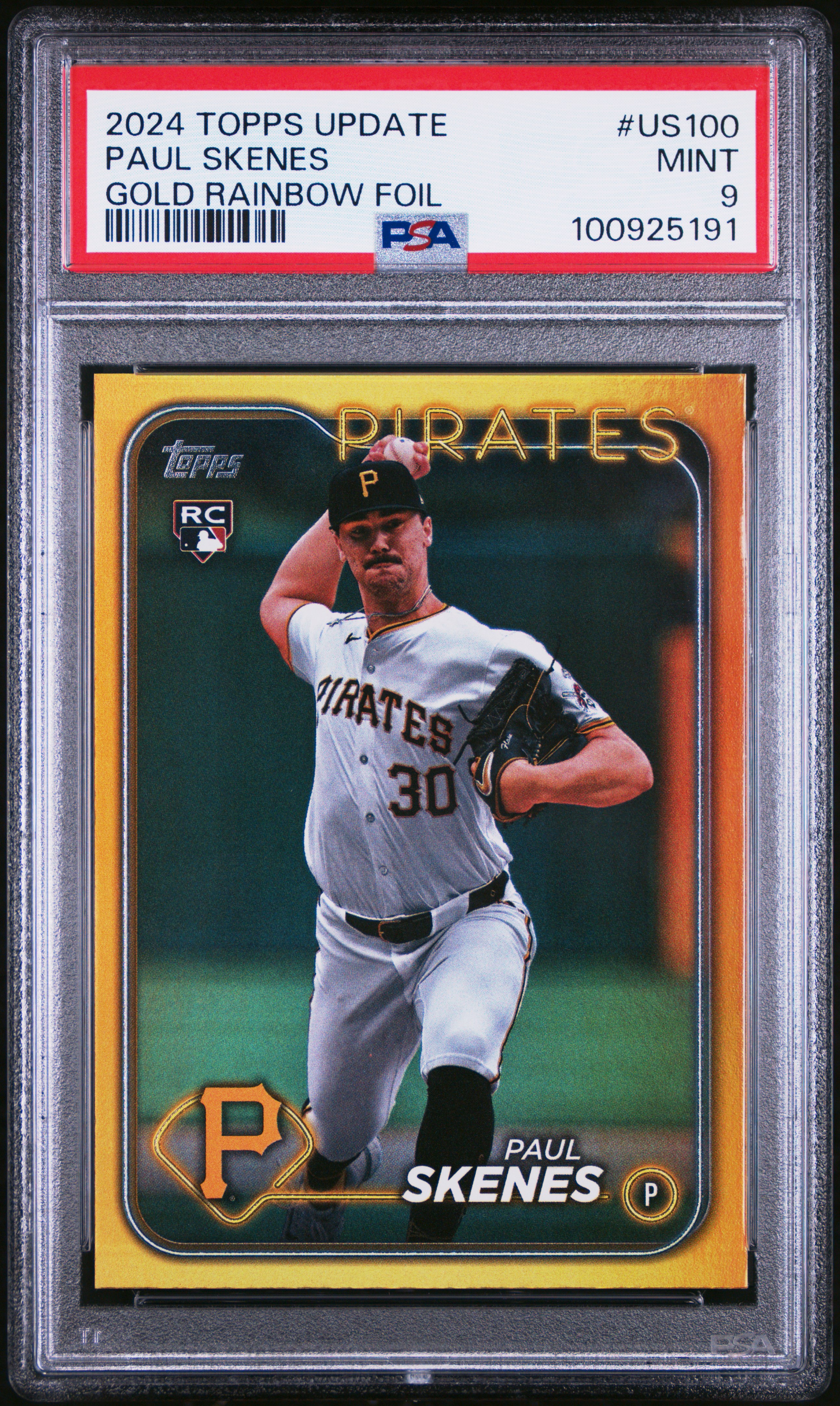 2024 Topps Update Paul Skenes #Us100 (Gold Rainbow Foil) Mint 9 front