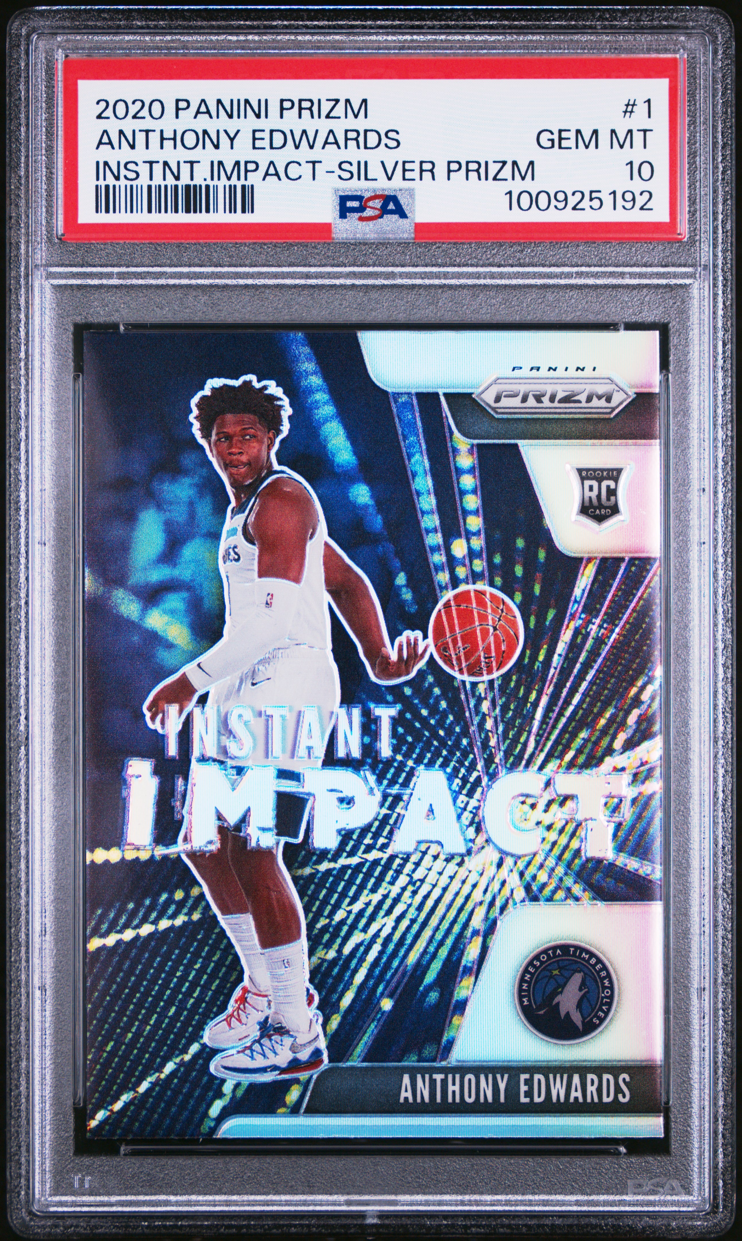 2020 Panini Prizm Instant Impact Anthony Edwards #1 (Instnt.impact-Silver Prizm) Gem Mt 10 front