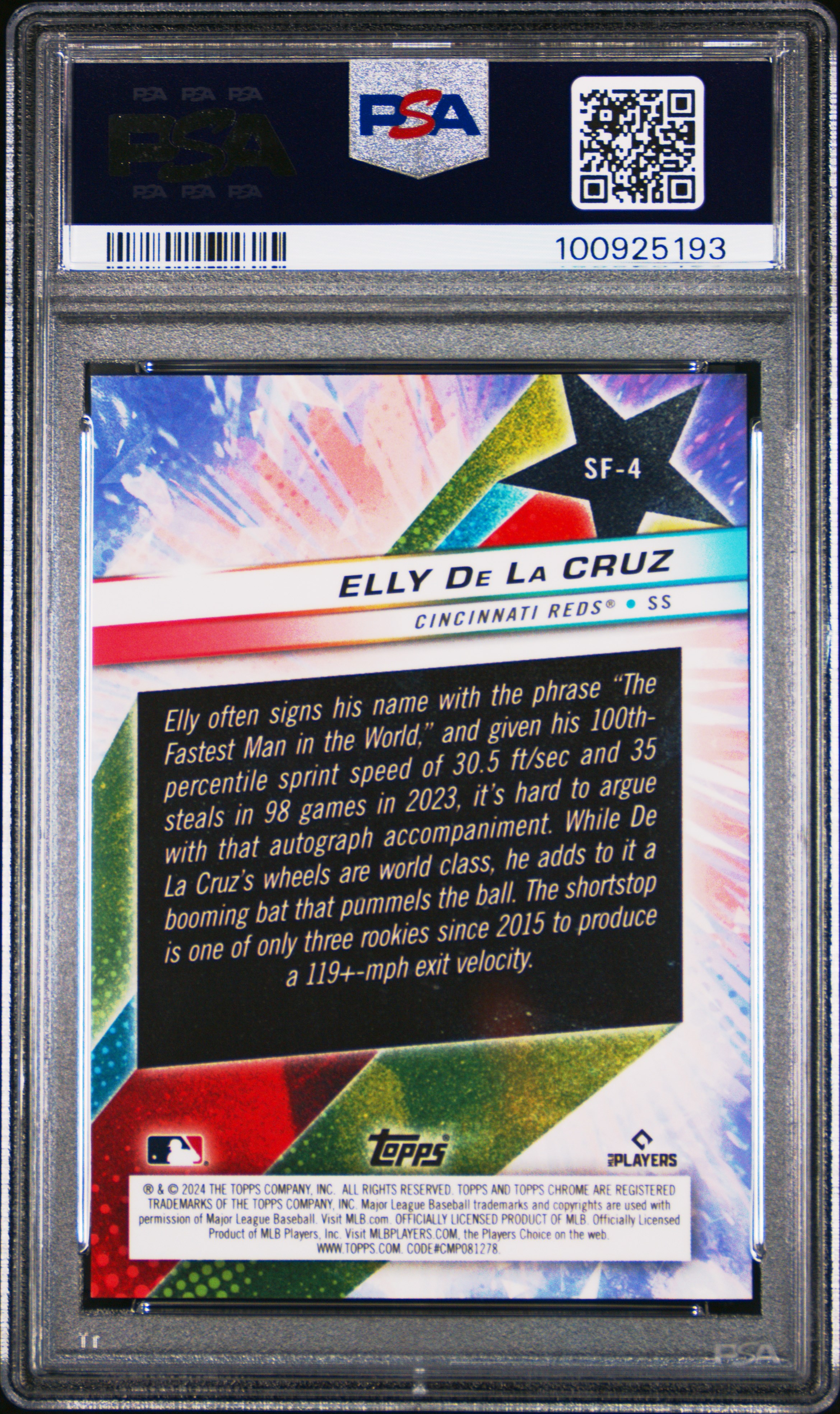 2024 Topps Chrome Cosmic Starfractor Elly De La Cruz #4 (Starfractor-Org Galactic) Gem Mt 10 back