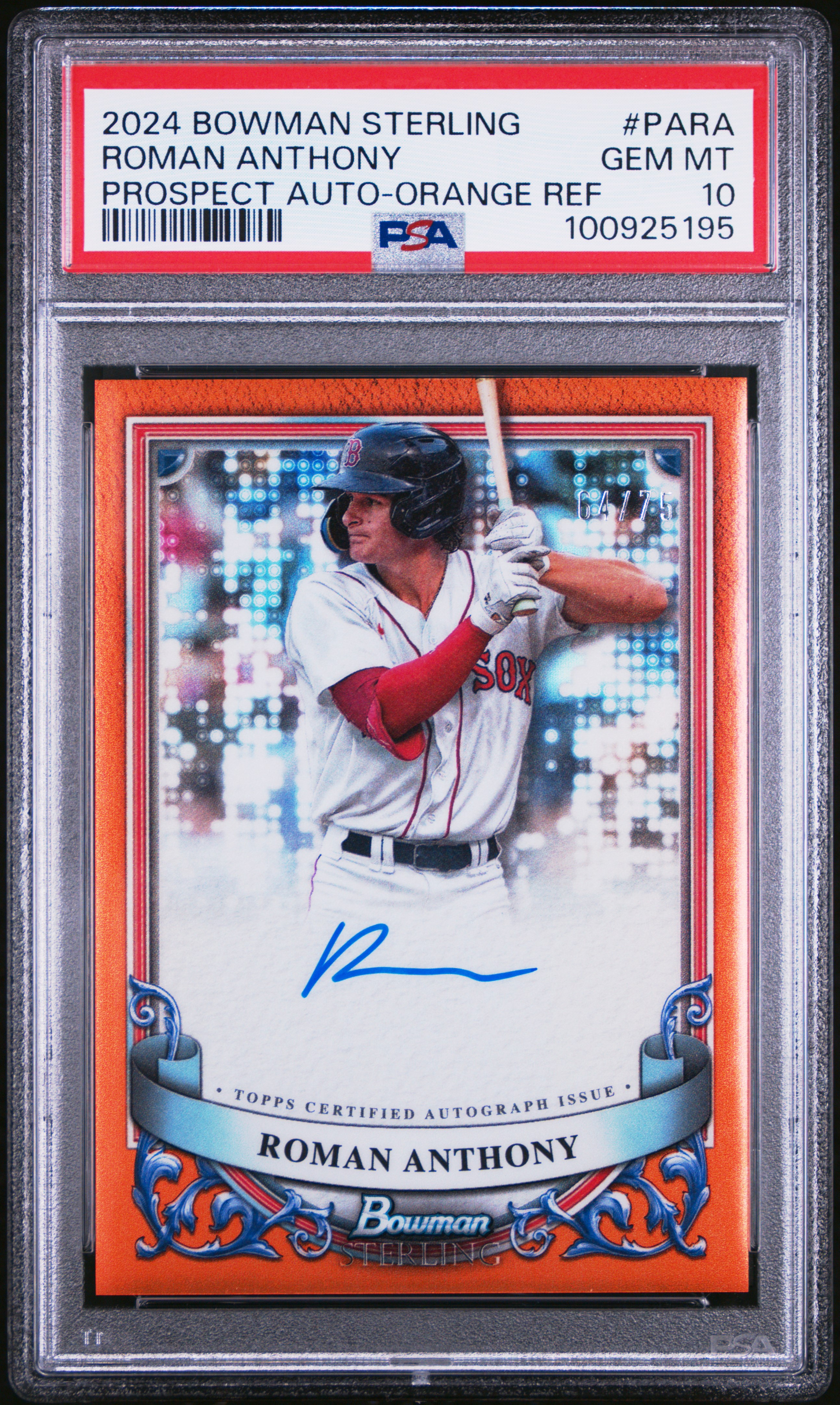 2024 Bowman Sterling Prospect Autographs Roman Anthony #Para (Prospect Auto-Orange Ref) Gem Mt 10 front