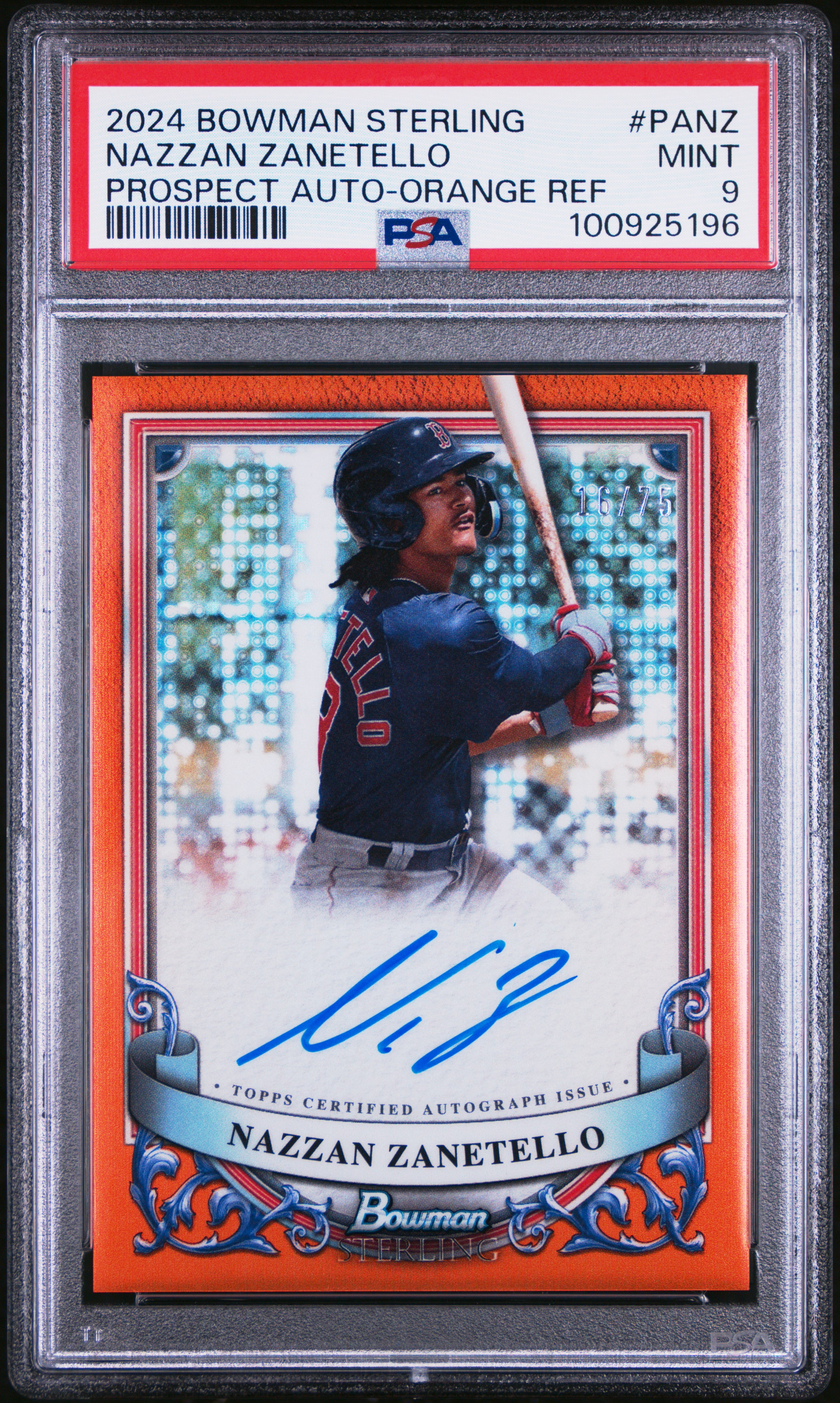 2024 Bowman Sterling Prospect Autographs Nazzan Zanetello #Panz (Prospect Auto-Orange Ref) Mint 9 front