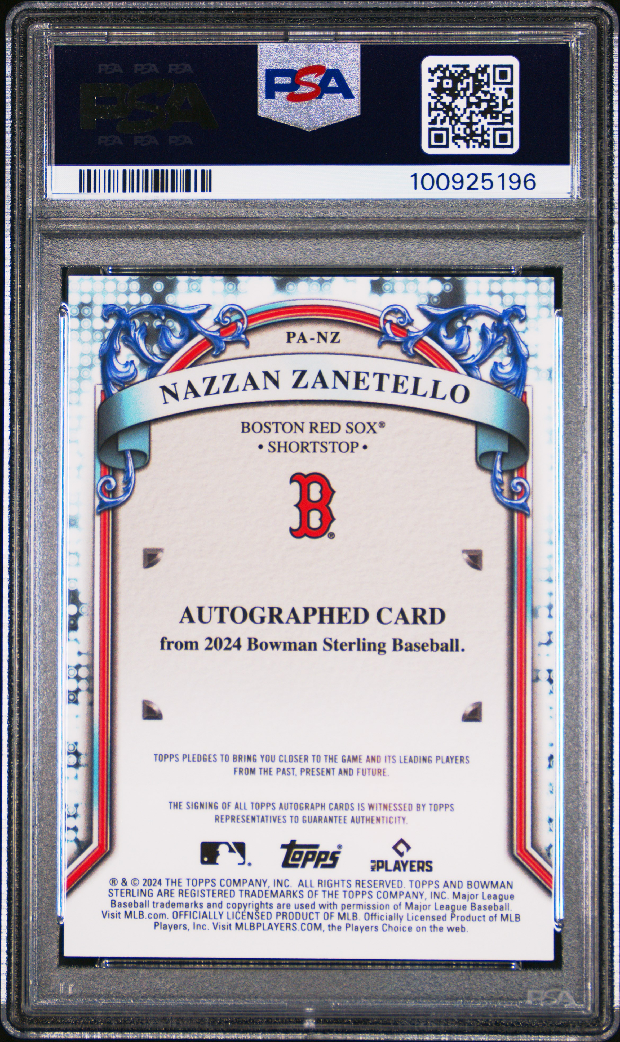 2024 Bowman Sterling Prospect Autographs Nazzan Zanetello #Panz (Prospect Auto-Orange Ref) Mint 9 back