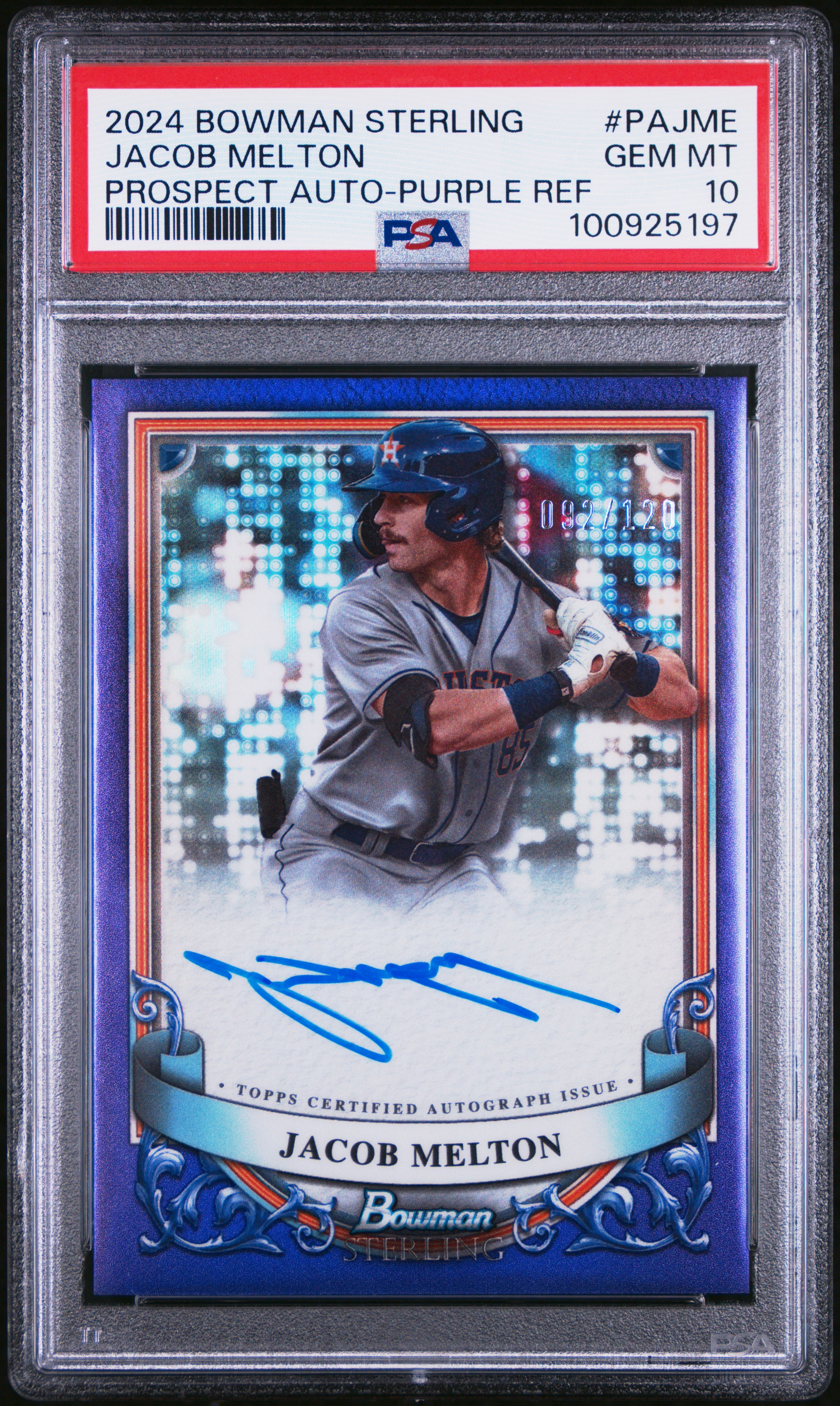 2024 Bowman Sterling Prospect Autographs Jacob Melton #Pajme (Prospect Auto-Purple Ref) Gem Mt 10 front