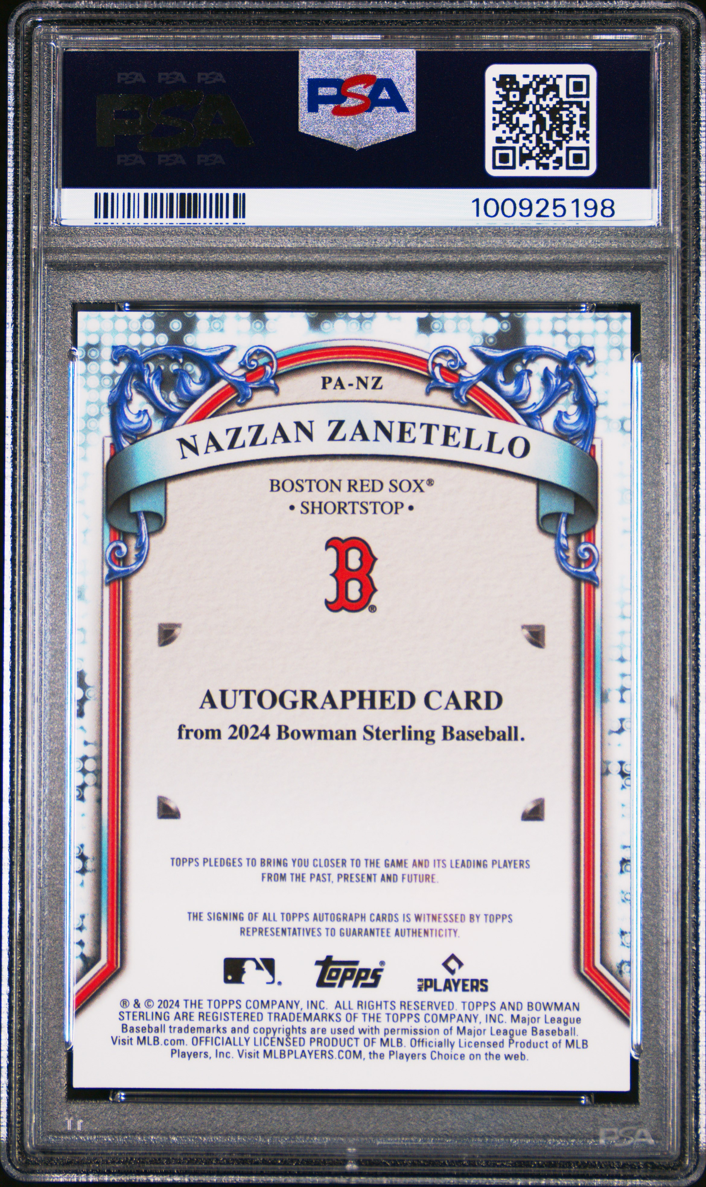 2024 Bowman Sterling Prospect Autographs Nazzan Zanetello #Panz Mint 9 back
