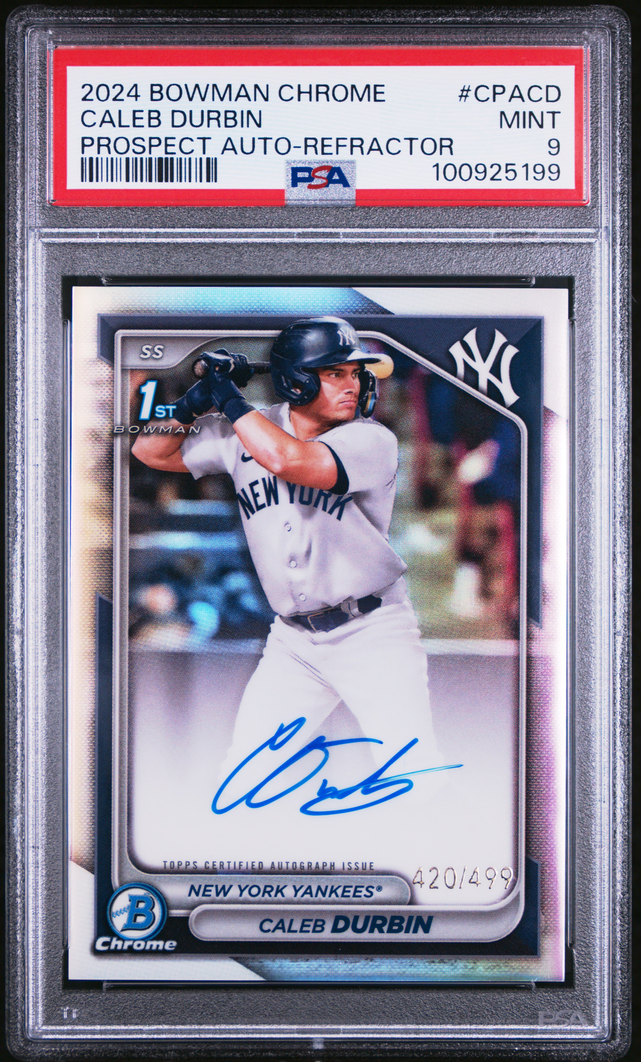2024 Bowman Chrome Prospect Autographs Caleb Durbin #Cpacd (Prospect Auto-Refractor) Mint 9 front