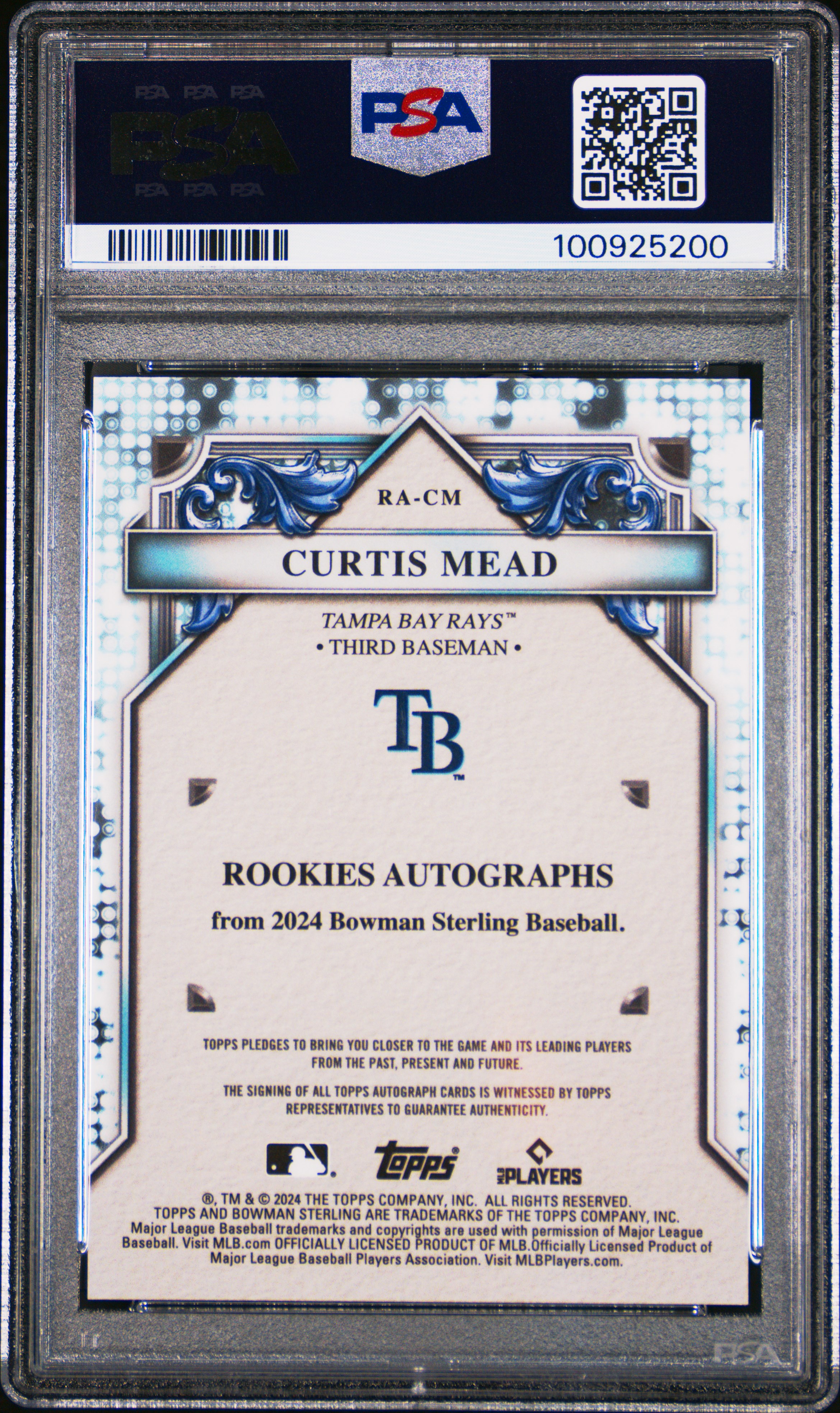 2024 Bowman Sterling Rookies Autographs Curtis Mead #Racm Gem Mt 10 back