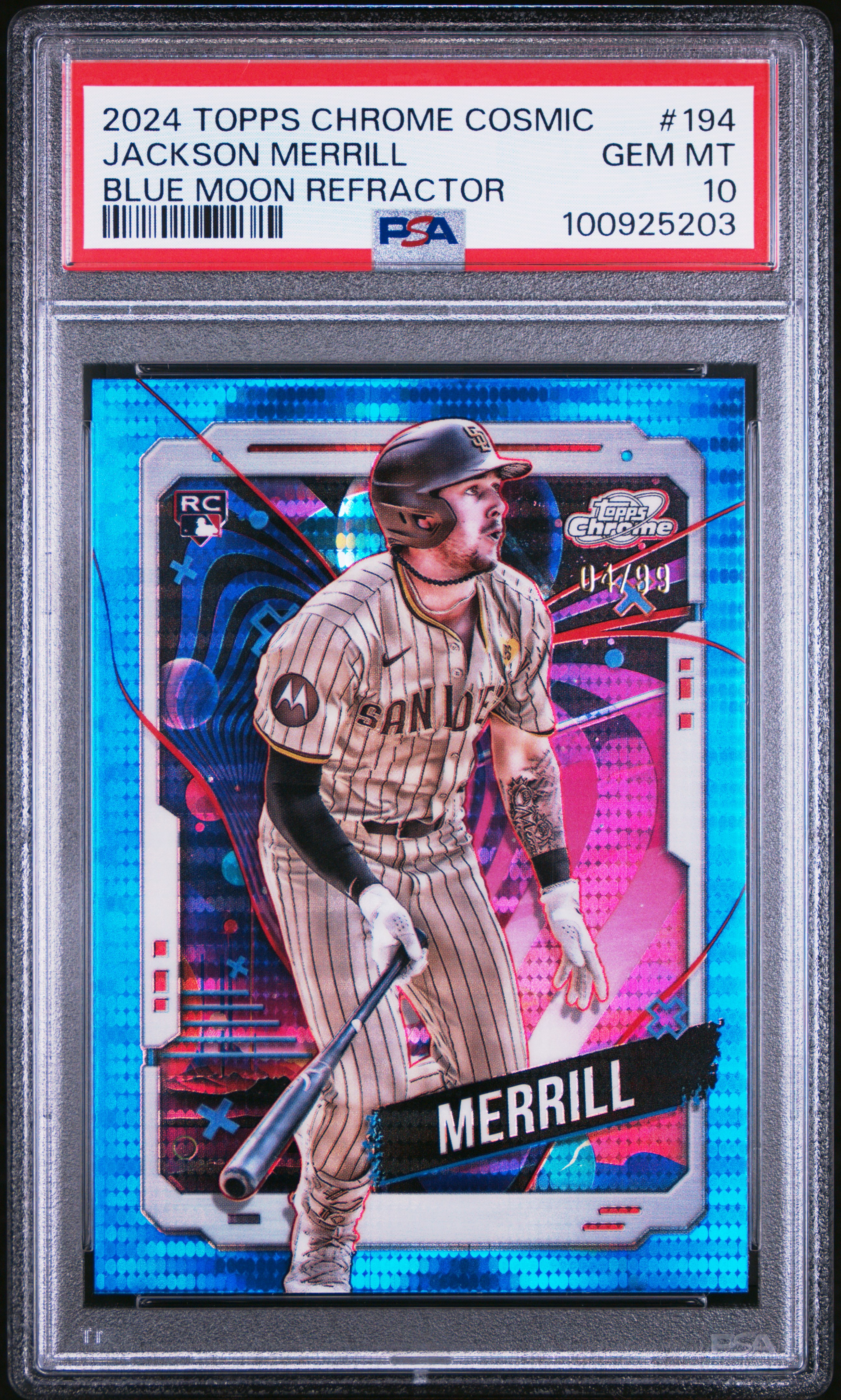 2024 Topps Chrome Cosmic Jackson Merrill #194 (Blue Moon Refractor) Gem Mt 10 front