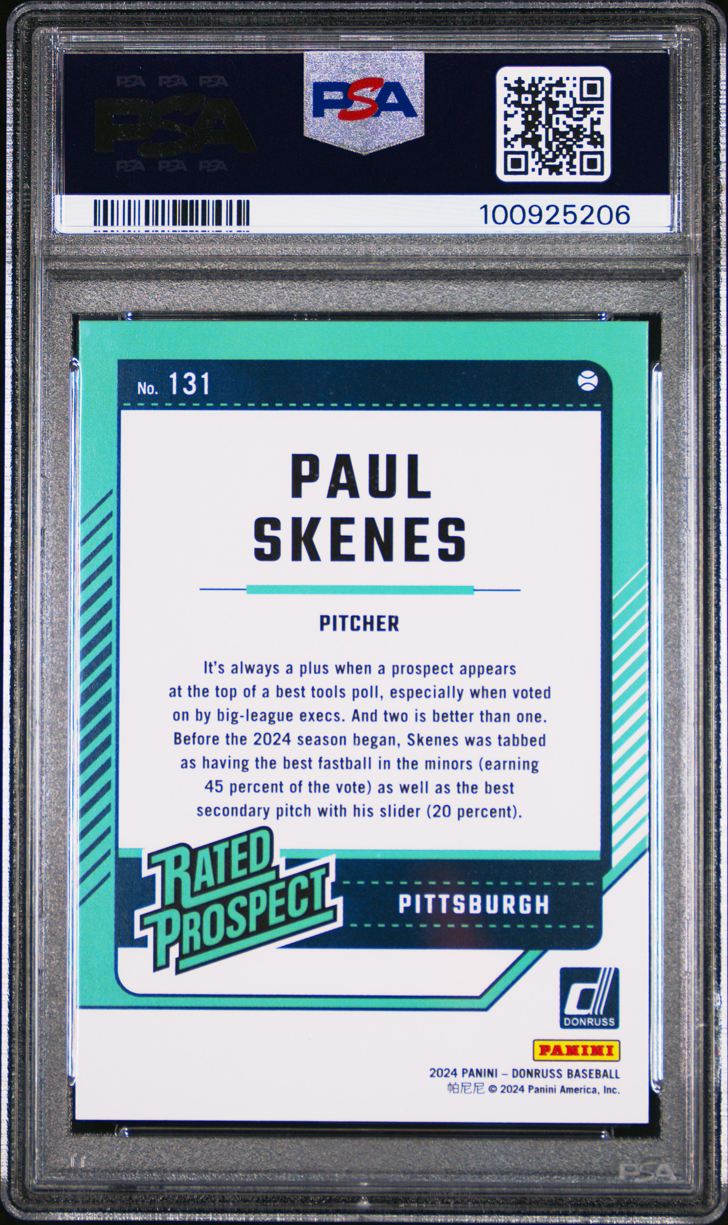 2024 Panini Donruss Paul Skenes #131 Nm-Mt 8 back