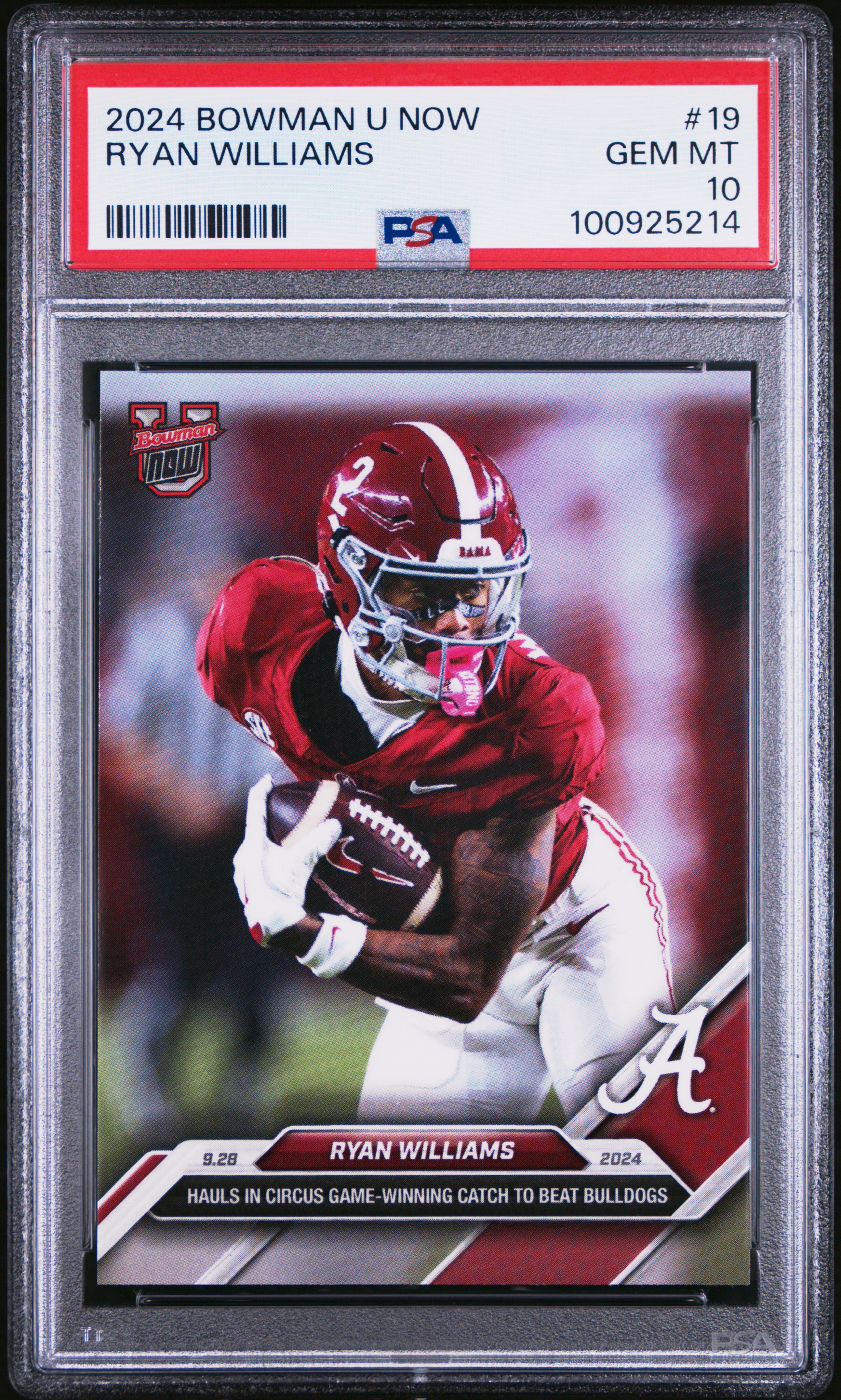 2024 Bowman U Now Ryan Williams #19 Gem Mt 10 front