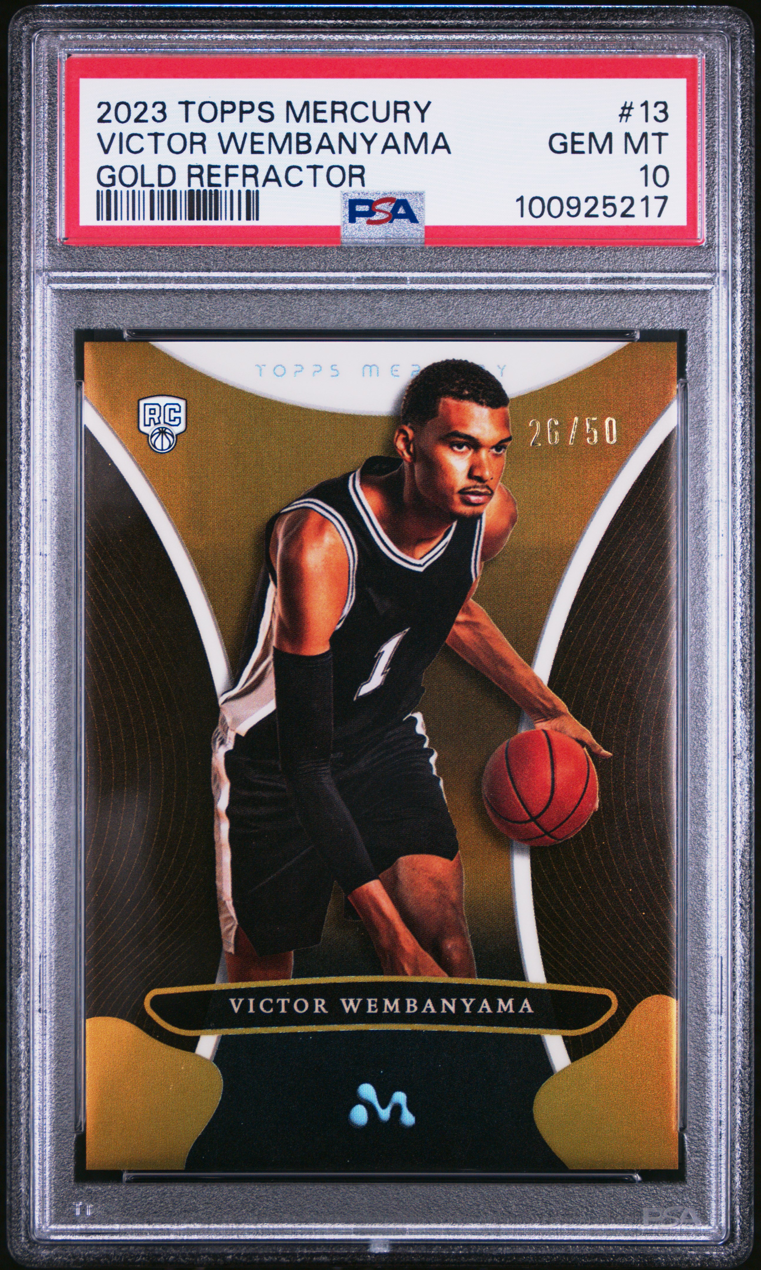 2023 Topps Mercury: Victor Wembanyama Victor Wembanyama #13 (Gold Refractor) Gem Mt 10 front