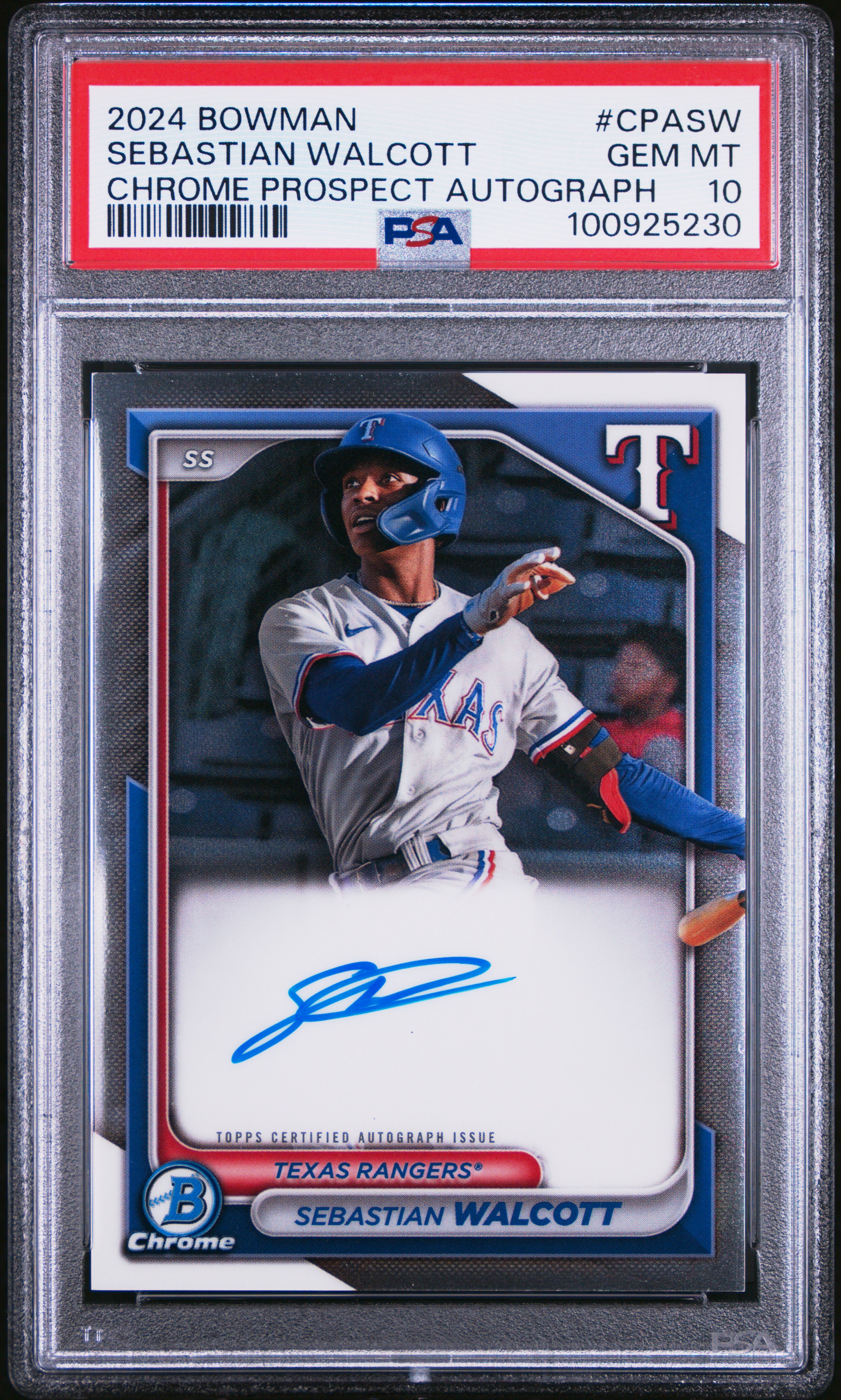 2024 Bowman Chrome Prospect Autographs Sebastian Walcott #Cpasw Gem Mt 10 front