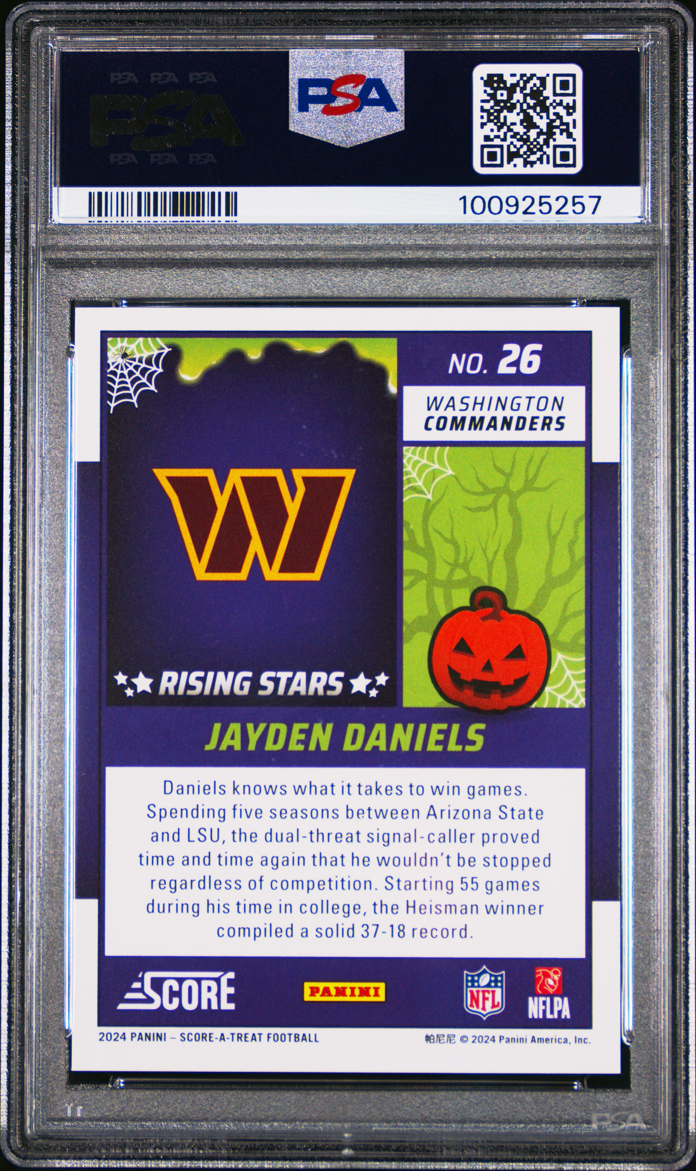2024 Panini Score-A-Treat Rising Stars Jayden Daniels #26 (Rising Stars-Bats) Gem Mt 10 back