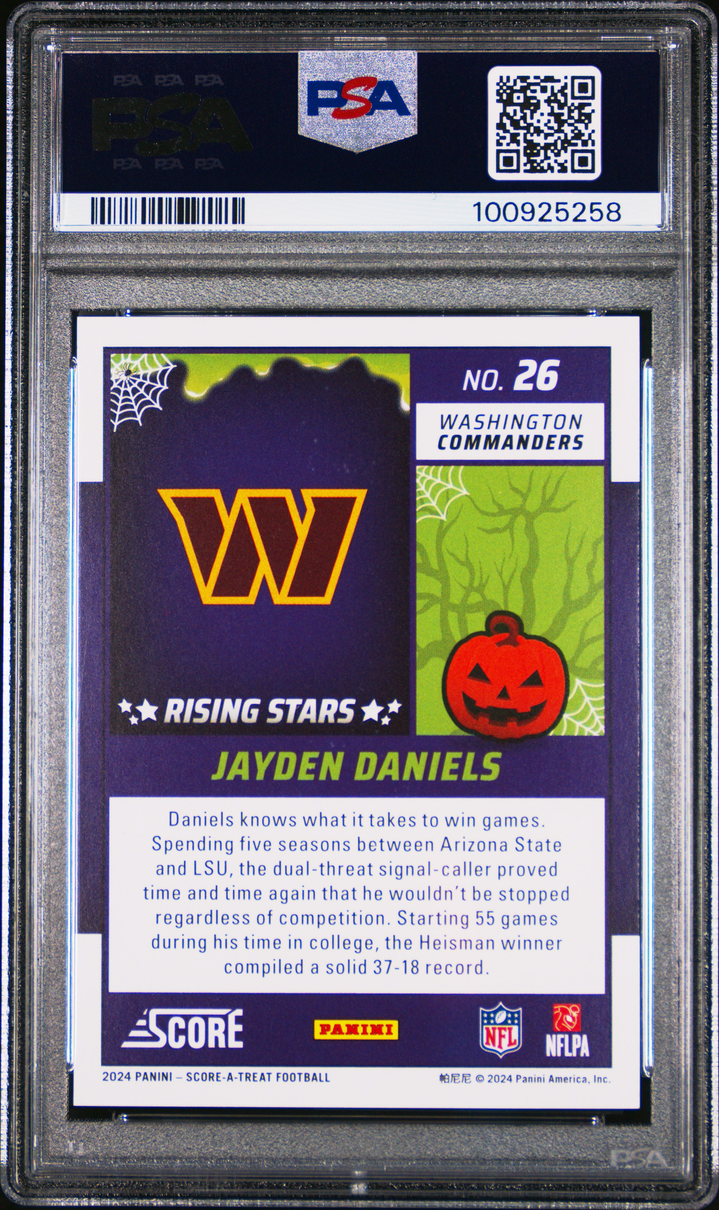 2024 Panini Score-A-Treat Rising Stars Jayden Daniels #26 (Rising Stars-Bats) Gem Mt 10 back