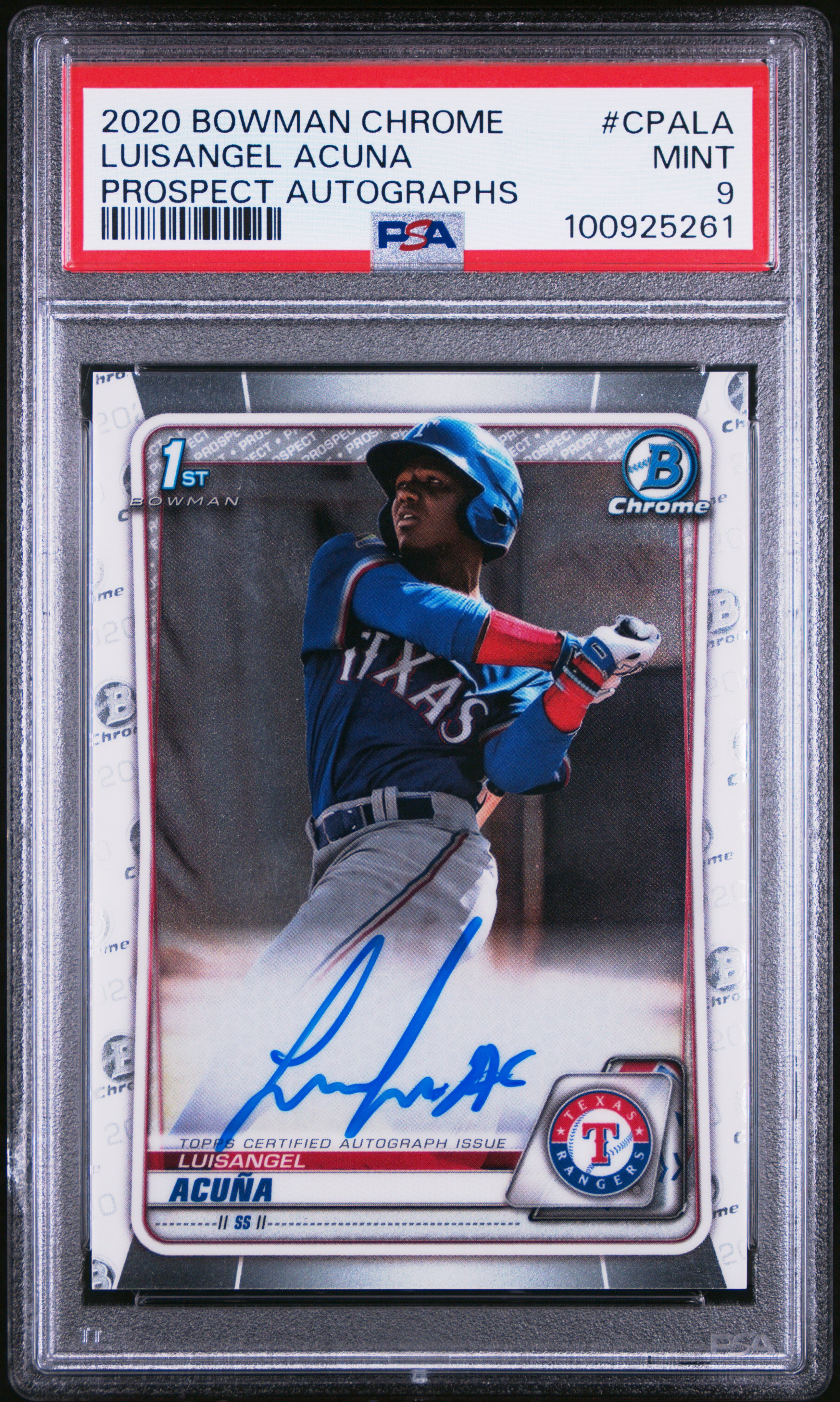 2020 Bowman Chrome Prospect Autographs Luisangel Acuna #Cpala (Prospect Autographs) Mint 9 front