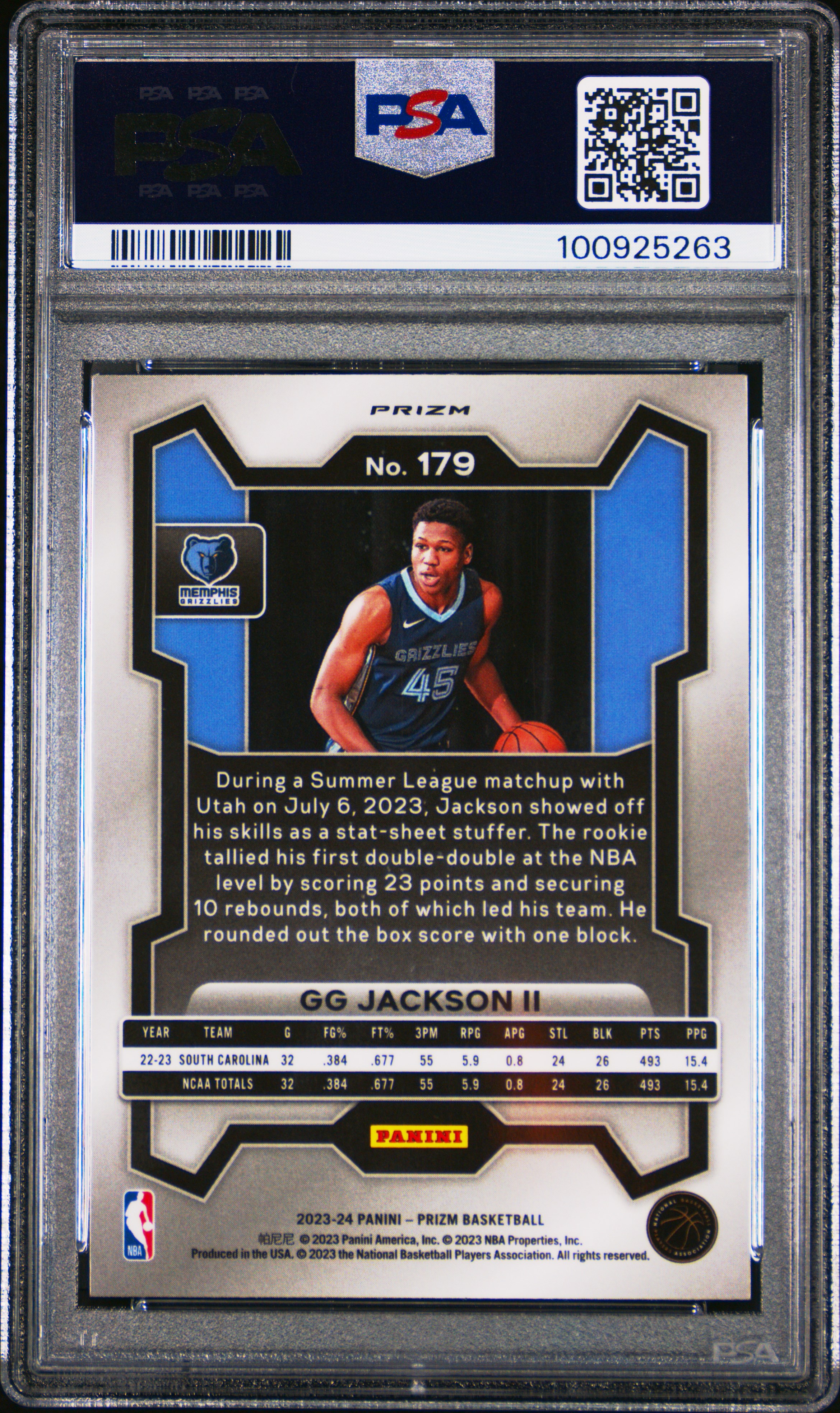 2023 Panini Prizm Gg Jackson Ii #179 (Silver Prizm) Gem Mt 10 back