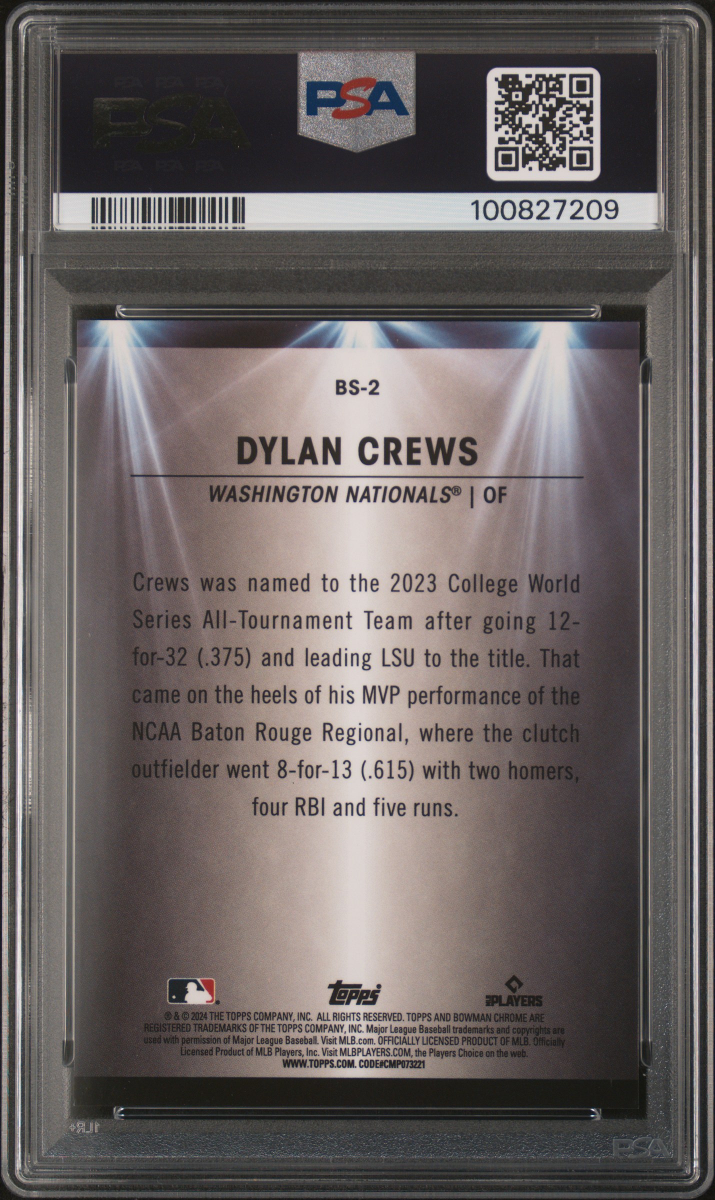 2024 Bowman Bowman Spotlights Dylan Crews #Bs2 (Spotlights-Mini Dia Ref) Gem Mt 10 back