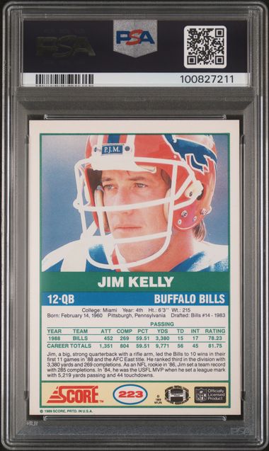 1989 Score Jim Kelly #223 Nm-Mt 8 back