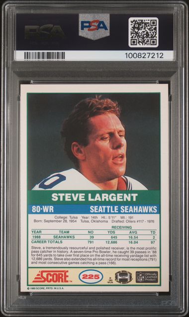 1989 Score Steve Largent #225 Nm-Mt 8 back