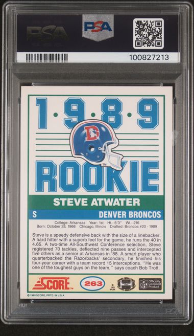 1989 Score Steve Atwater #263 Nm-Mt 8 back