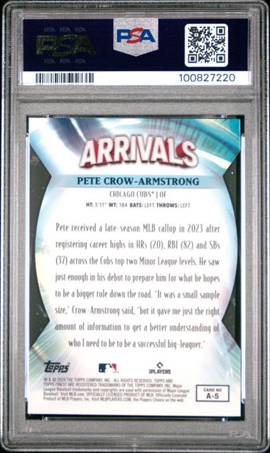 2024 Topps Finest Arrivals Pete Crow-Armstrong #A5 Mint 9 back