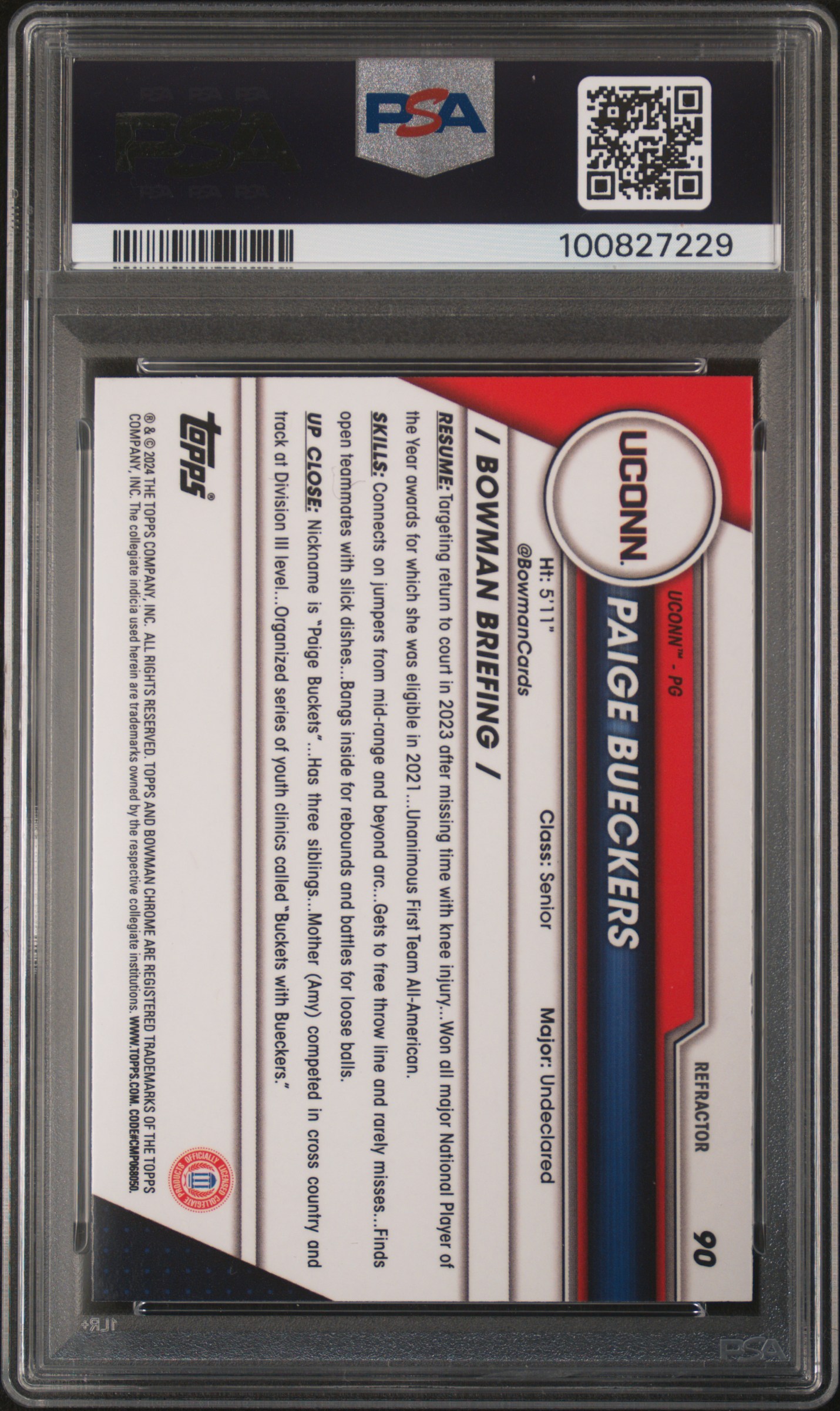 2023 Bowman University Chrome Paige Bueckers #90 (Refractor) Mint 9 back