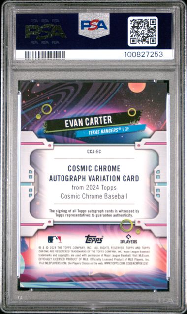 2024 Topps Chrome Cosmic Cosmic Chrome Autographs Evan Carter #Ec (Auto-Green Space Dust Ref) Mint 9 back