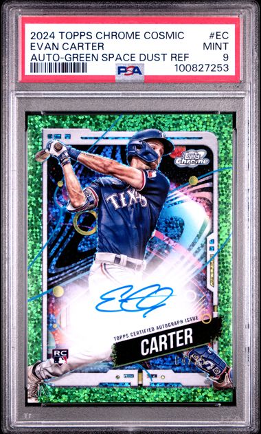2024 Topps Chrome Cosmic Cosmic Chrome Autographs Evan Carter #Ec (Auto-Green Space Dust Ref) Mint 9 front