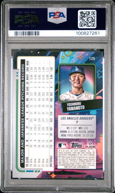 2024 Topps Chrome Cosmic Yoshinobu Yamamoto #125 (Nucleus Refractor) Mint 9 back