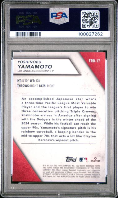 2024 Topps Finest Finest Rookie Design Variation Yoshinobu Yamamoto #Frd17 Gem Mt 10 back