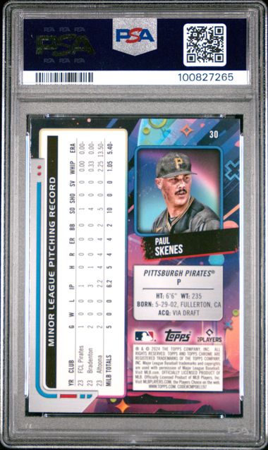 2024 Topps Chrome Cosmic Paul Skenes #30 Gem Mt 10 back