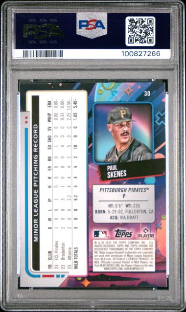 2024 Topps Chrome Cosmic Paul Skenes #30 Mint 9 back