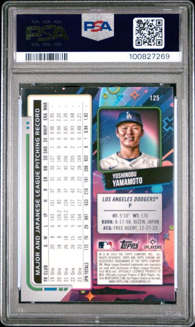 2024 Topps Chrome Cosmic Yoshinobu Yamamoto #125 Mint 9 back