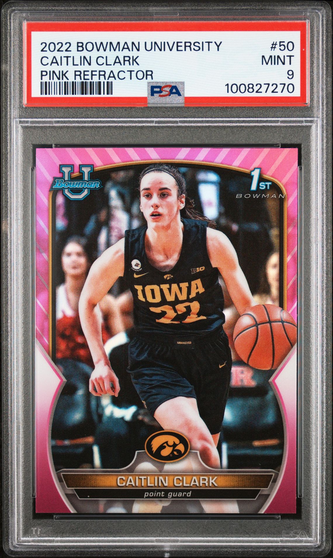 2022 Bowman Chrome University Caitlin Clark #50 (Pink Refractor) Mint 9 front