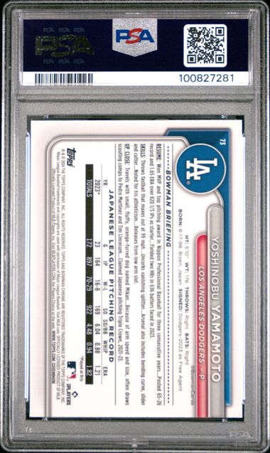 2024 Bowman Chrome Mega Box Yoshinobu Yamamoto #73 Mint 9 back