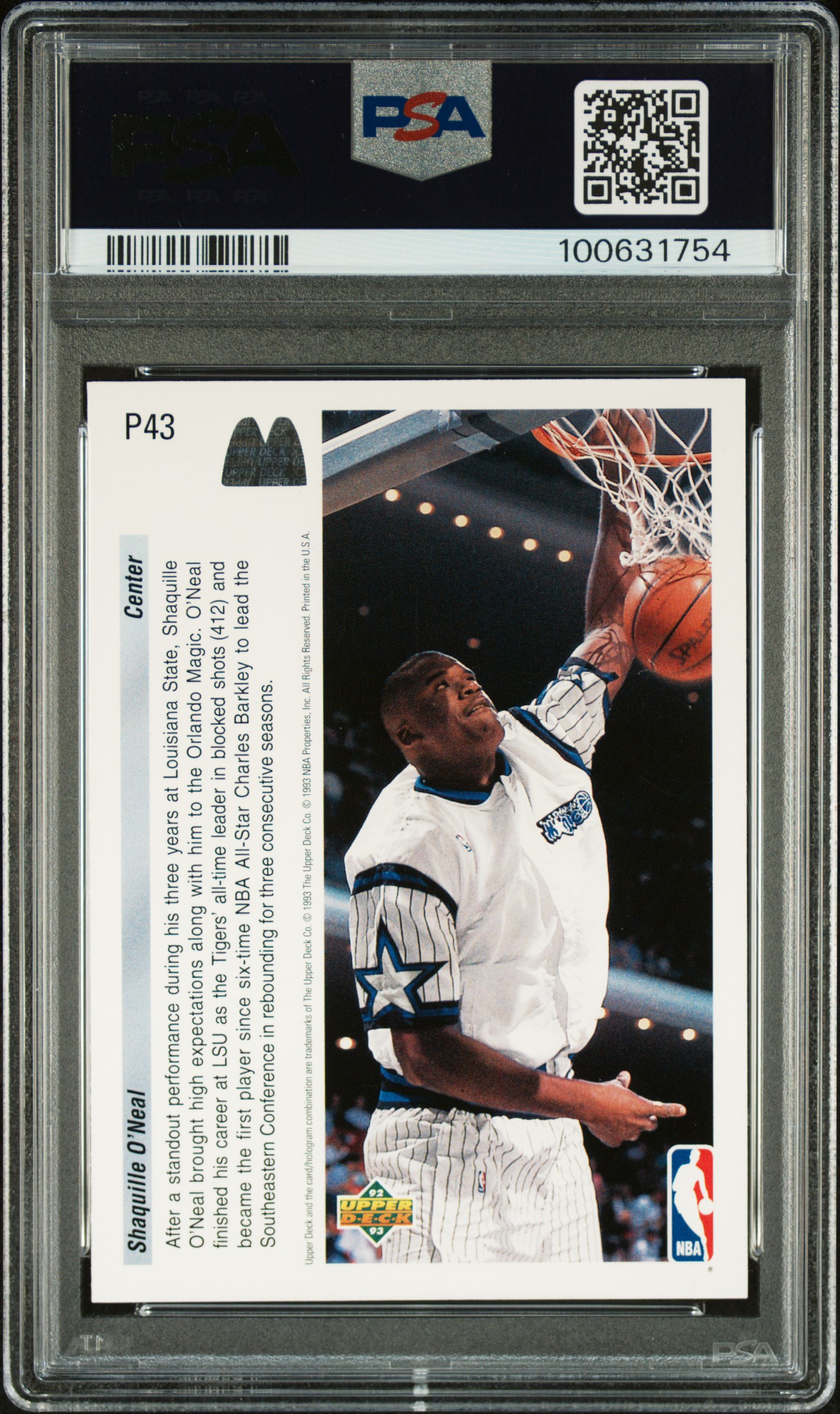 1992 Upper Deck Mcdonald's Shaquille O'neal #P43 Nm-Mt 8 back
