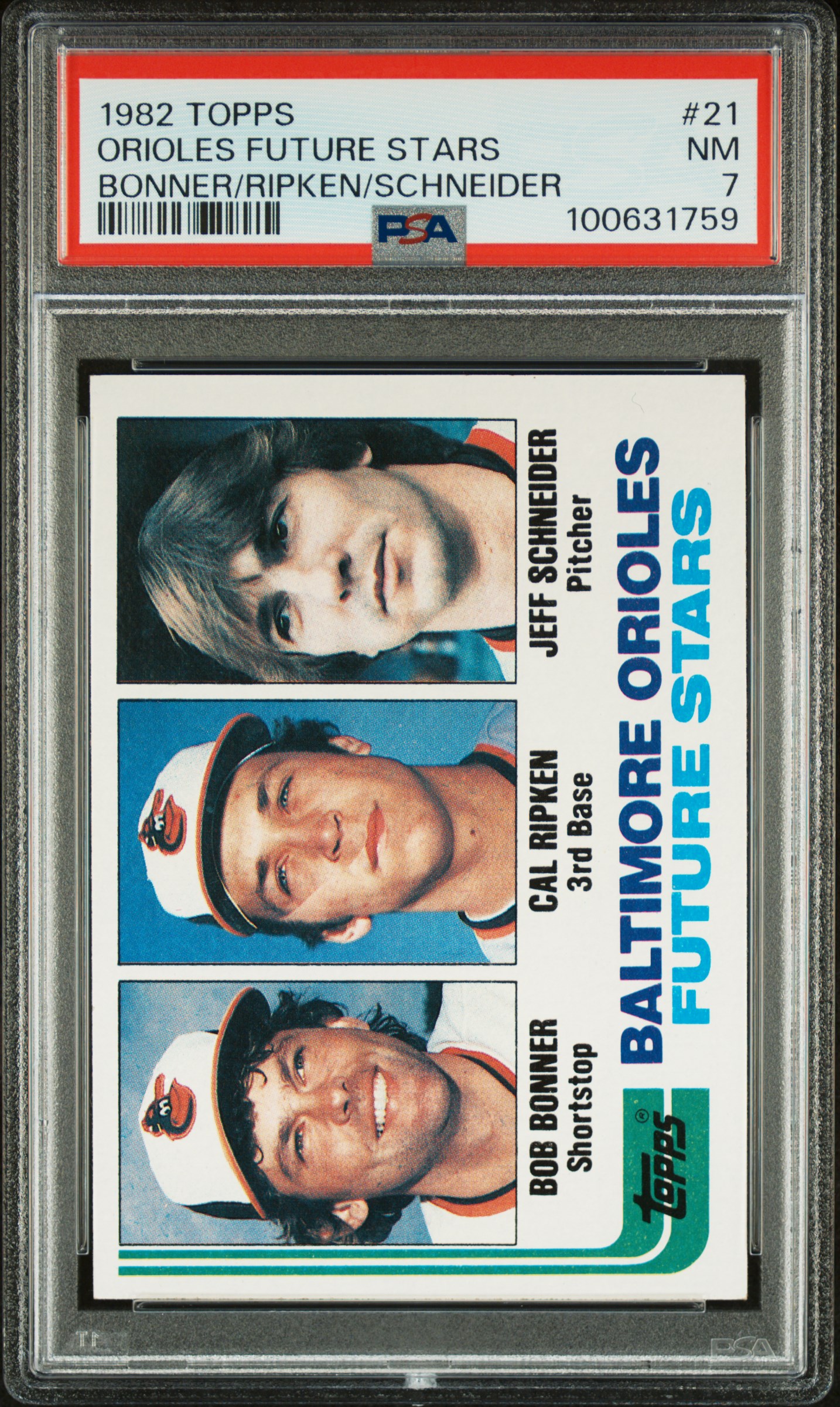 1982 Topps Orioles Future Stars #21 (Bonner/Ripken/Schneider) Nm 7 front
